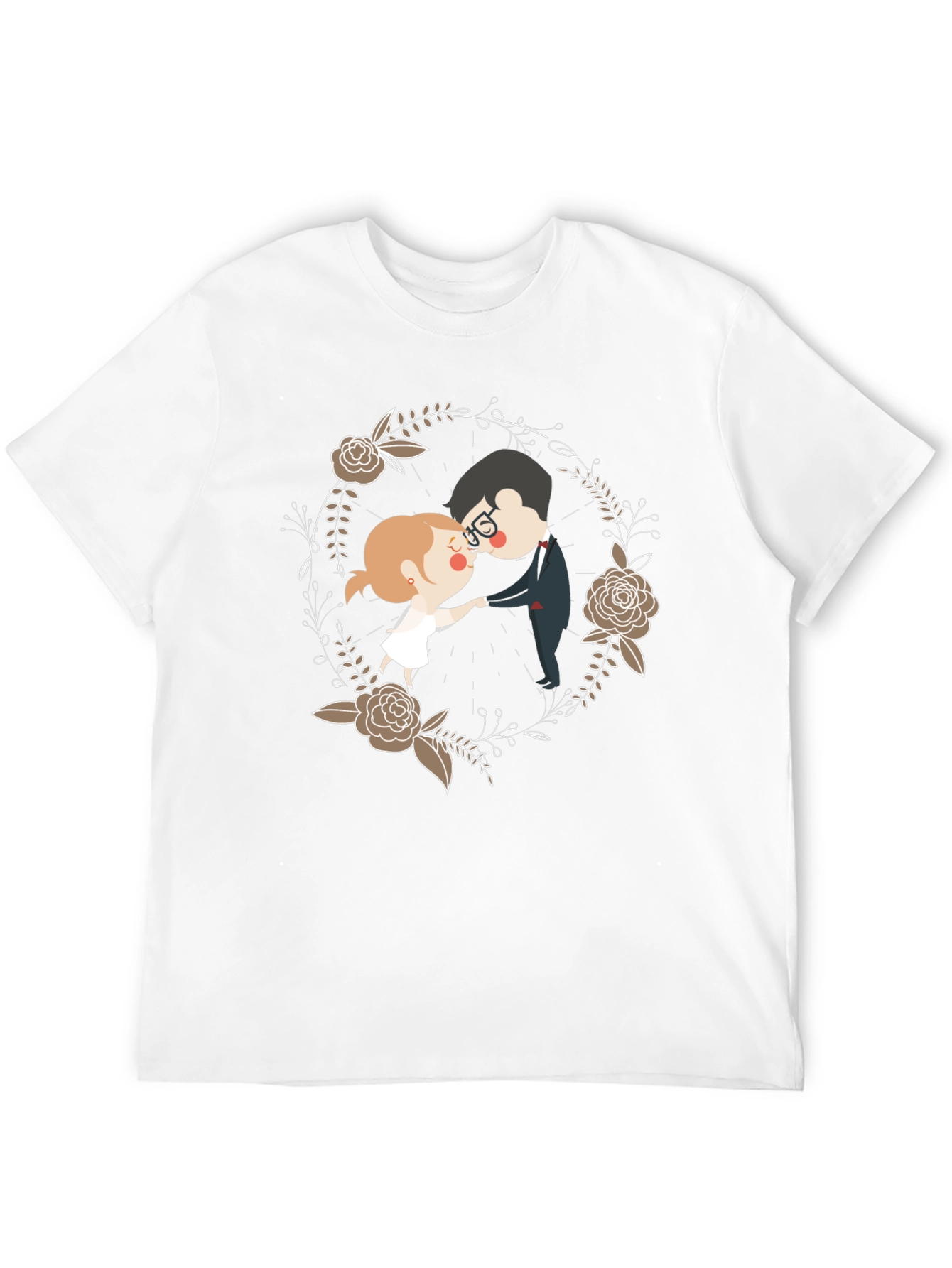 Black Romantic Couple Floral Wreath T-Shirt view 12