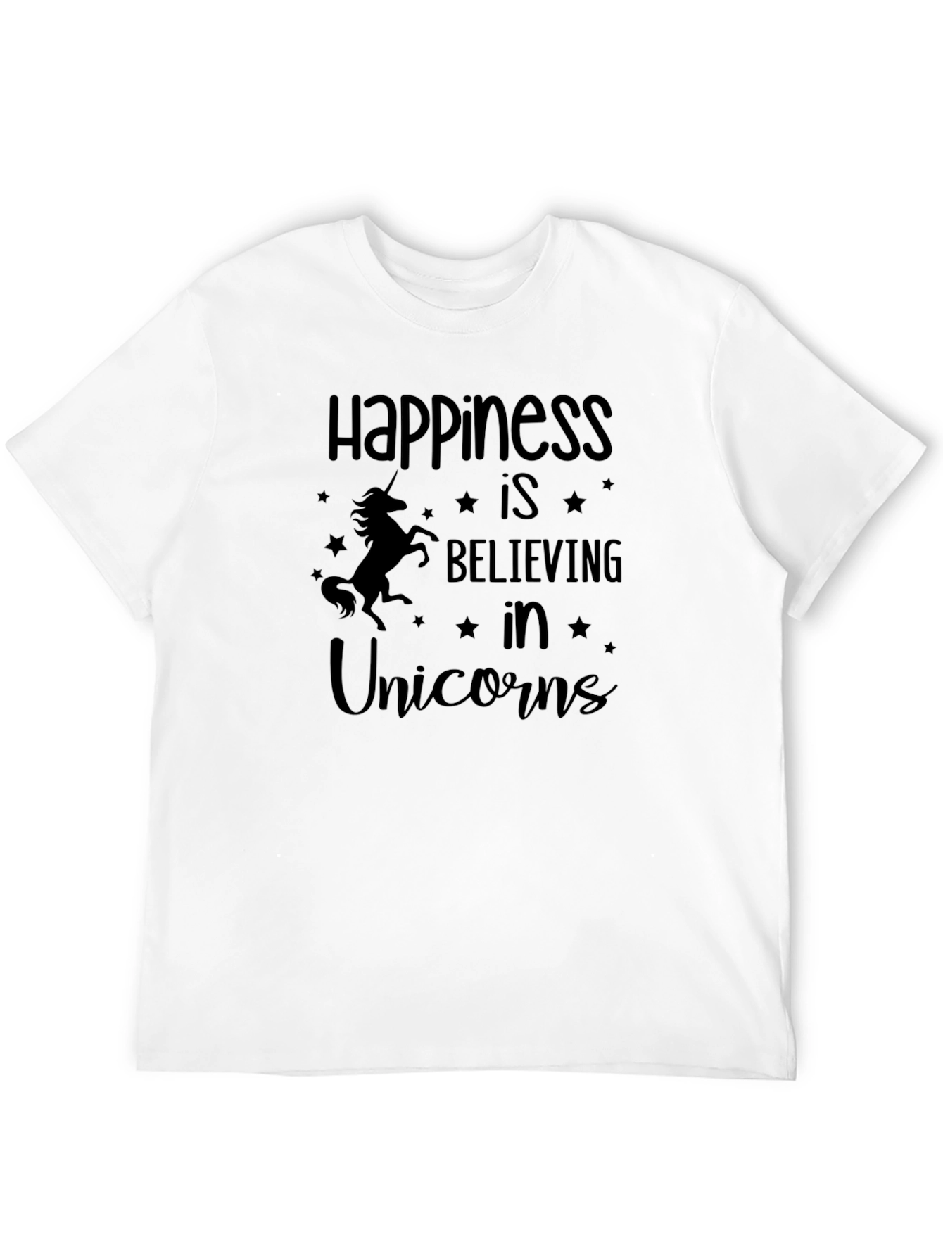 Happiness Unicorn Graphic Tee - Black Cotton T-Shirt - 12
