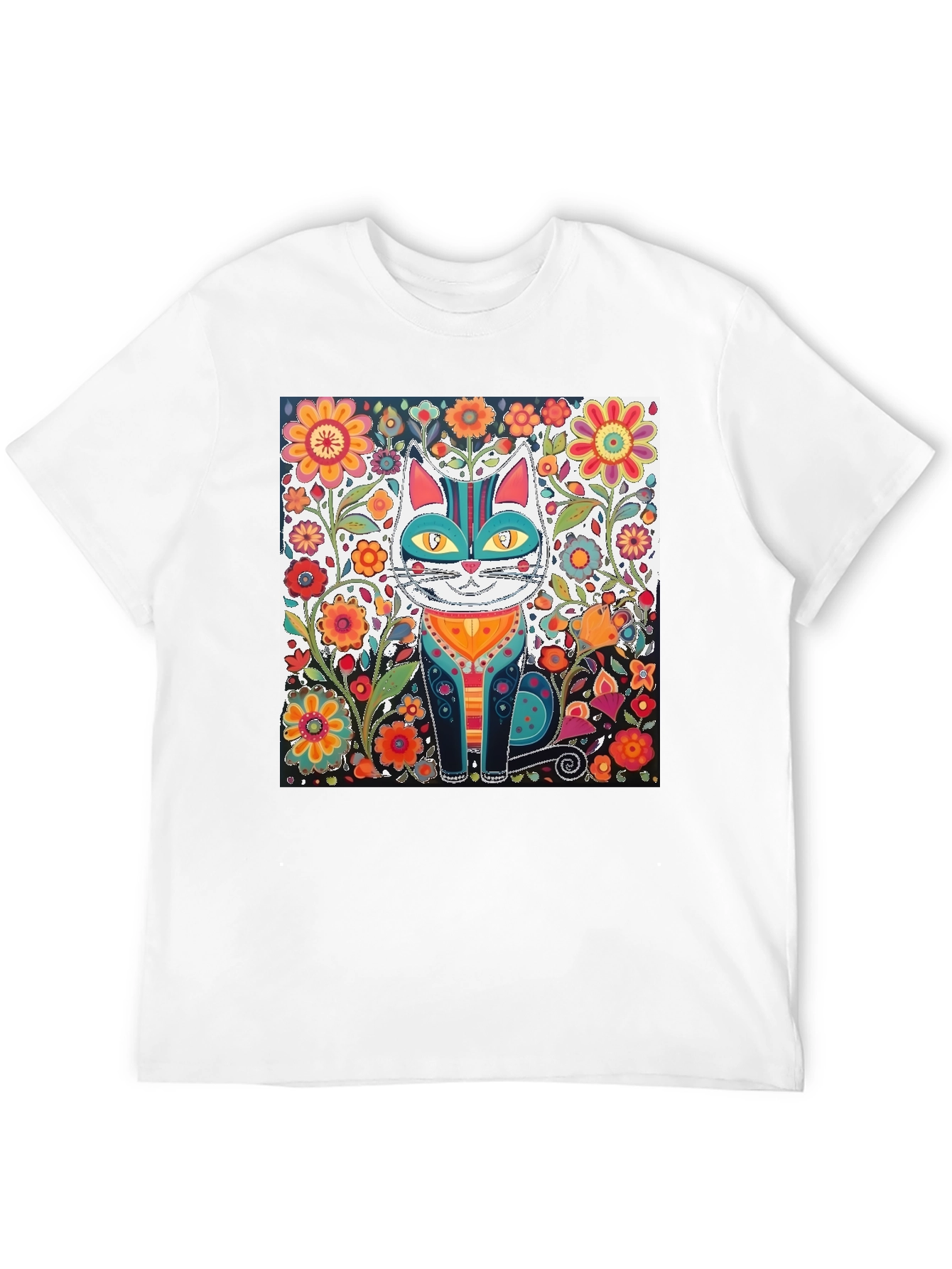 Black Floral Cat Graphic Tee - Unique Design view 12