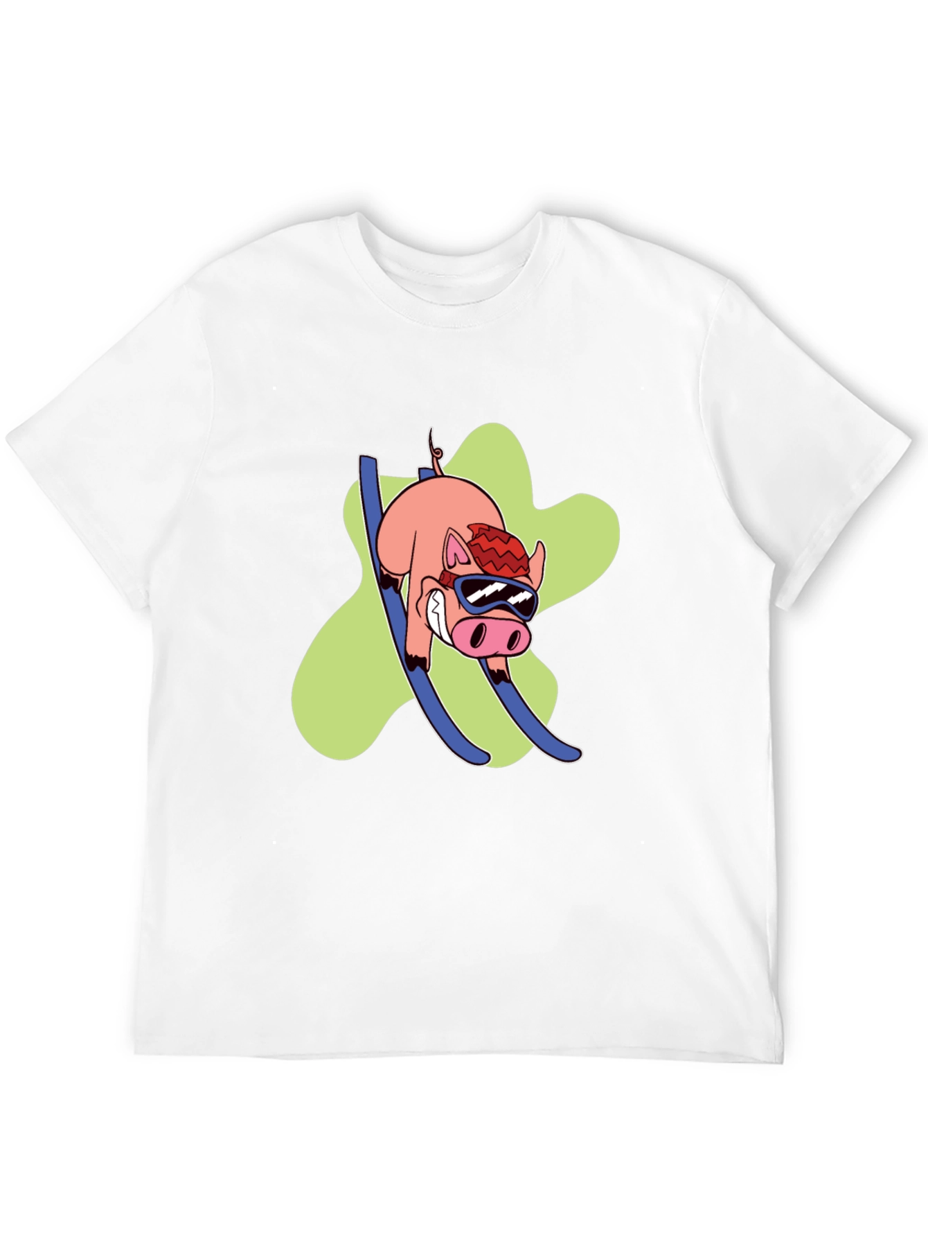 Black Skiing Pig Graphic Tee - Black Crew Neck T-Shirt view 12