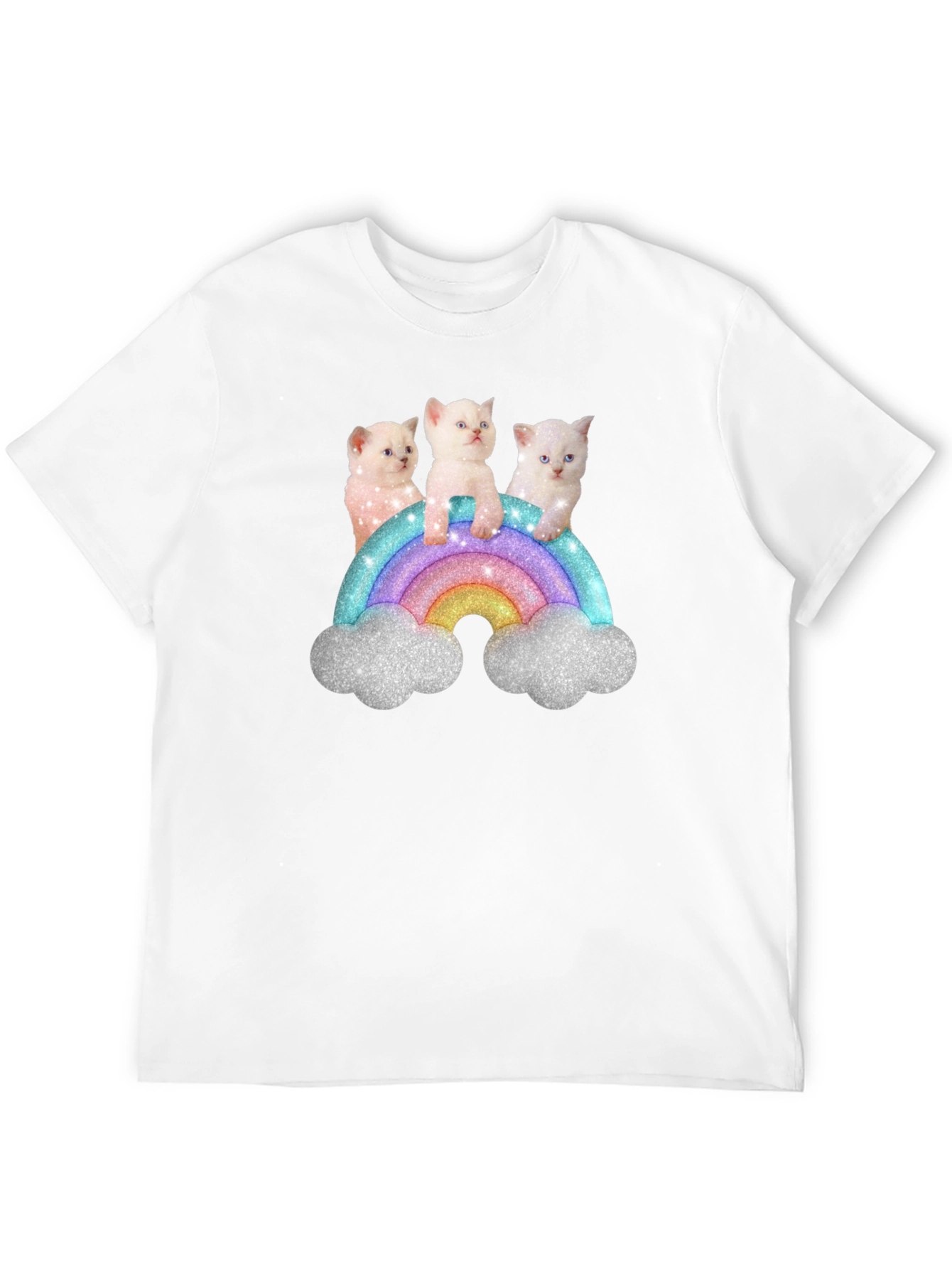 Black Cute Kitten Rainbow Graphic Tee - Black Unisex T-Shirt view 12