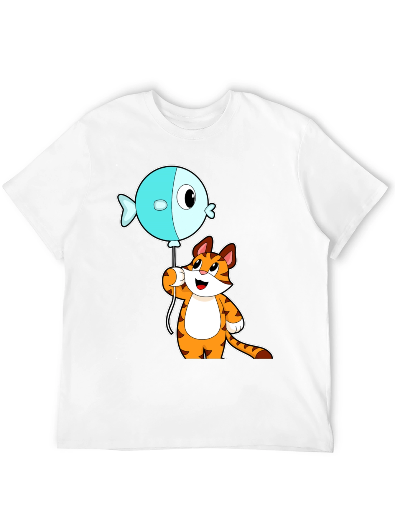 Black Cartoon Cat & Fish Balloon Graphic Tee view 12