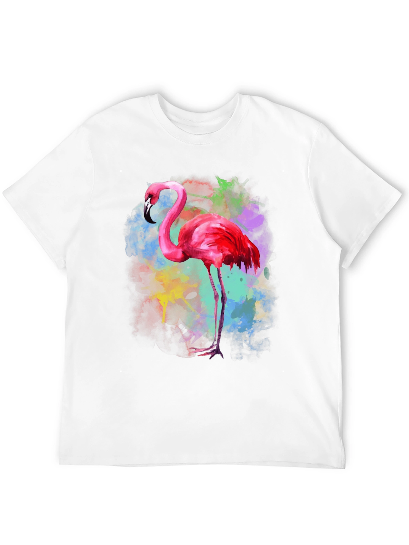 Black Flamingo Watercolor Graphic Tee - Black Cotton T-Shirt view 12