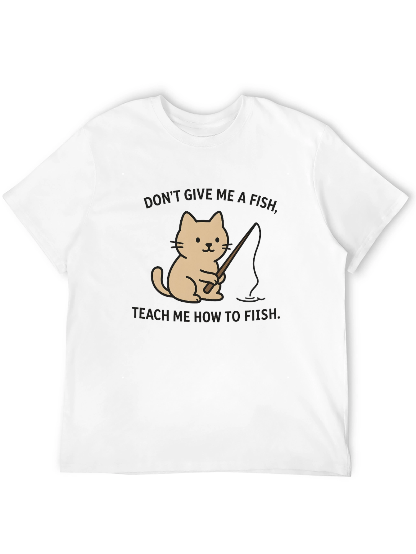 Black Funny Cat Fishing T-Shirt - Teach a Cat to Fish view 12
