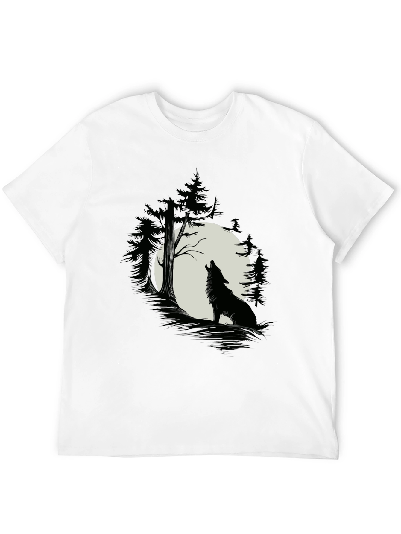 Black Wolf Howling at Moon T-Shirt - Black Cotton Tee view 12
