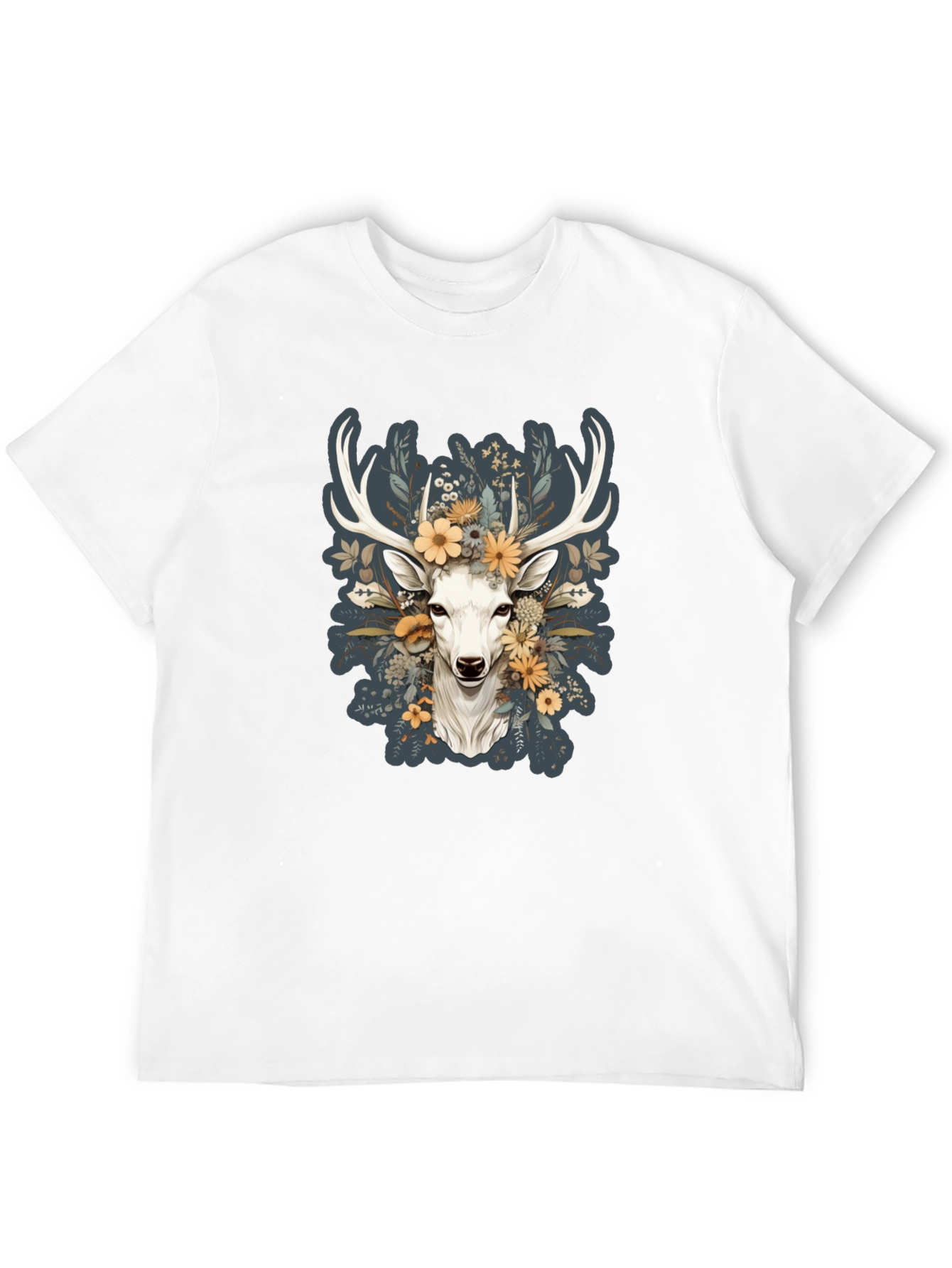 Black Floral Deer Graphic Tee - Nature Inspired Menswear view 12