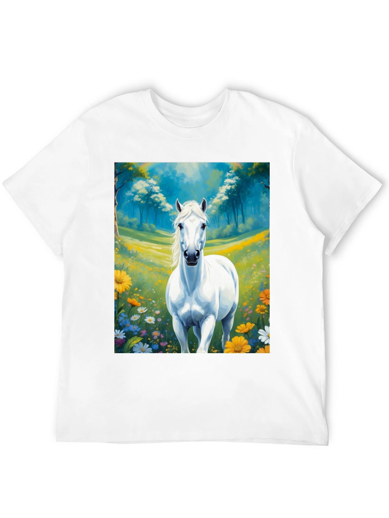 Black White Horse in Meadow Graphic Tee view 12