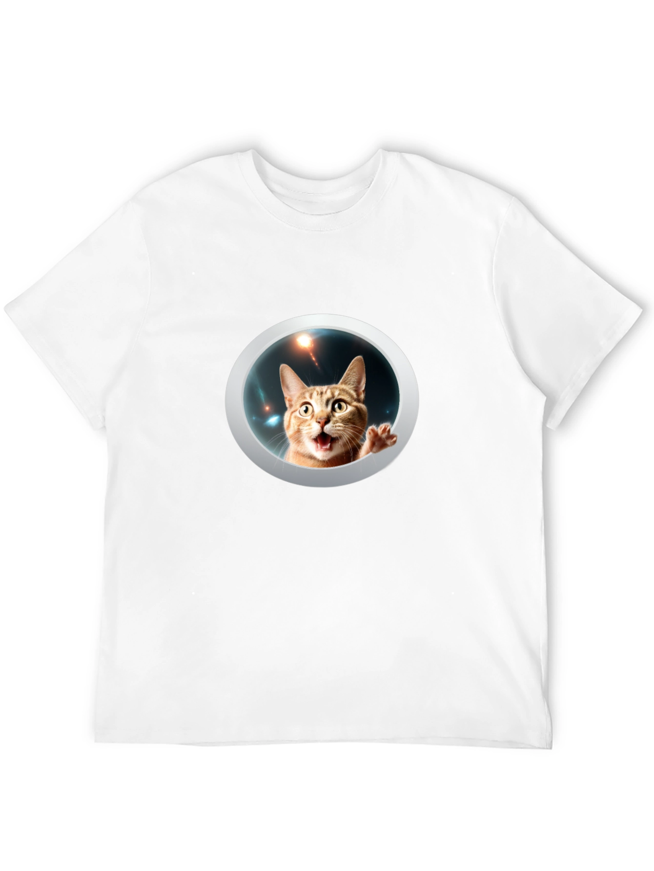 Black Funny Cat in Space Black T-Shirt view 12