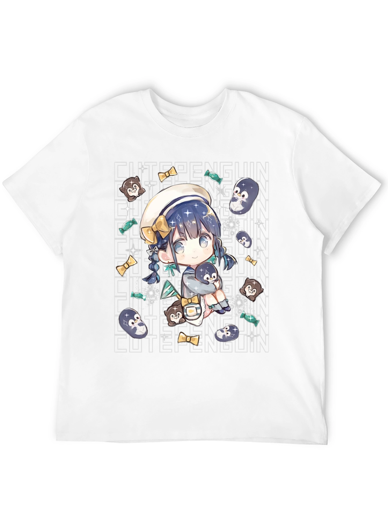 Black Anime Cute Penguin Black T-Shirt view 12