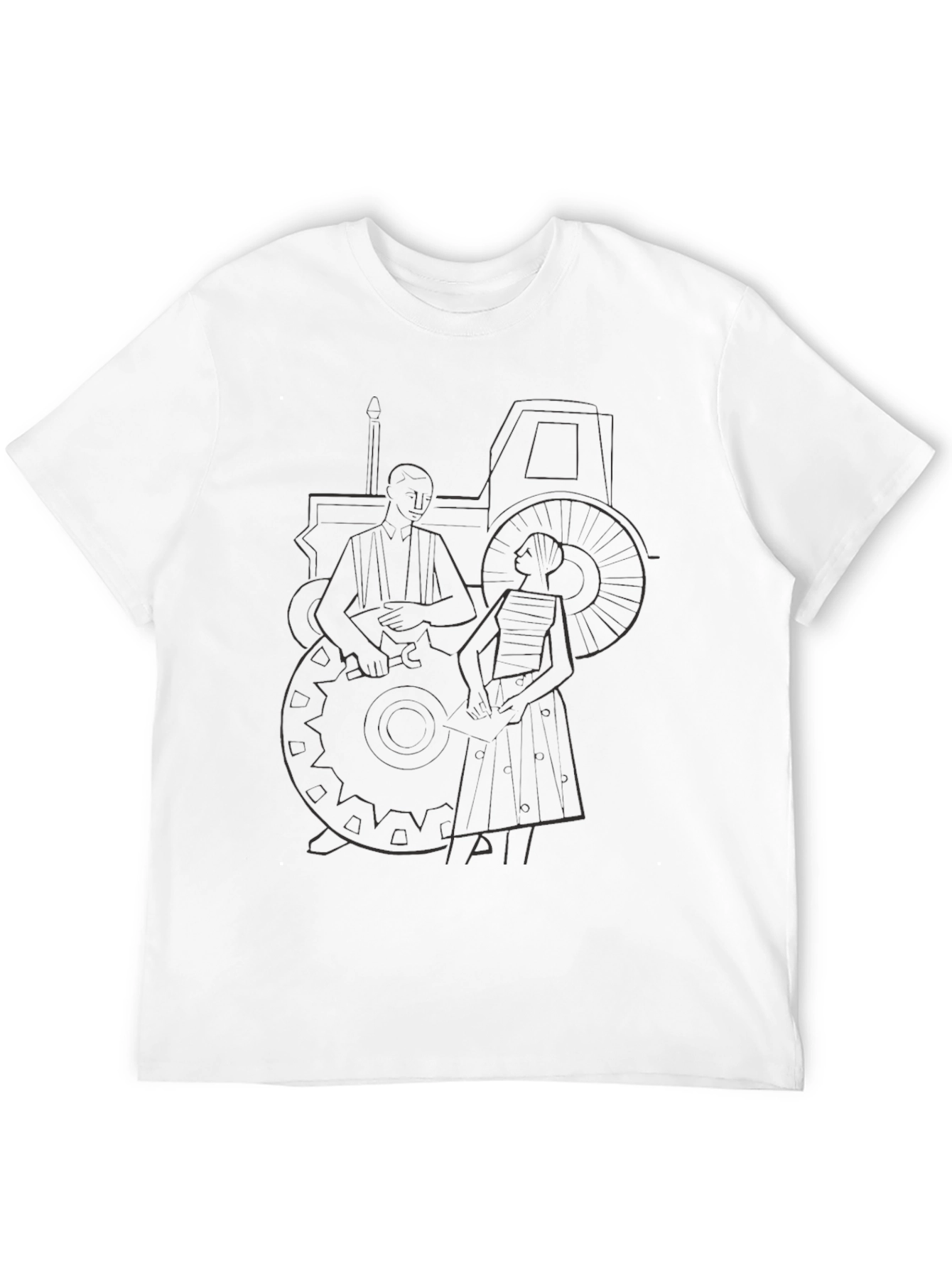 Black Modern Tractor Graphic Tee - Black Cotton T-Shirt view 12