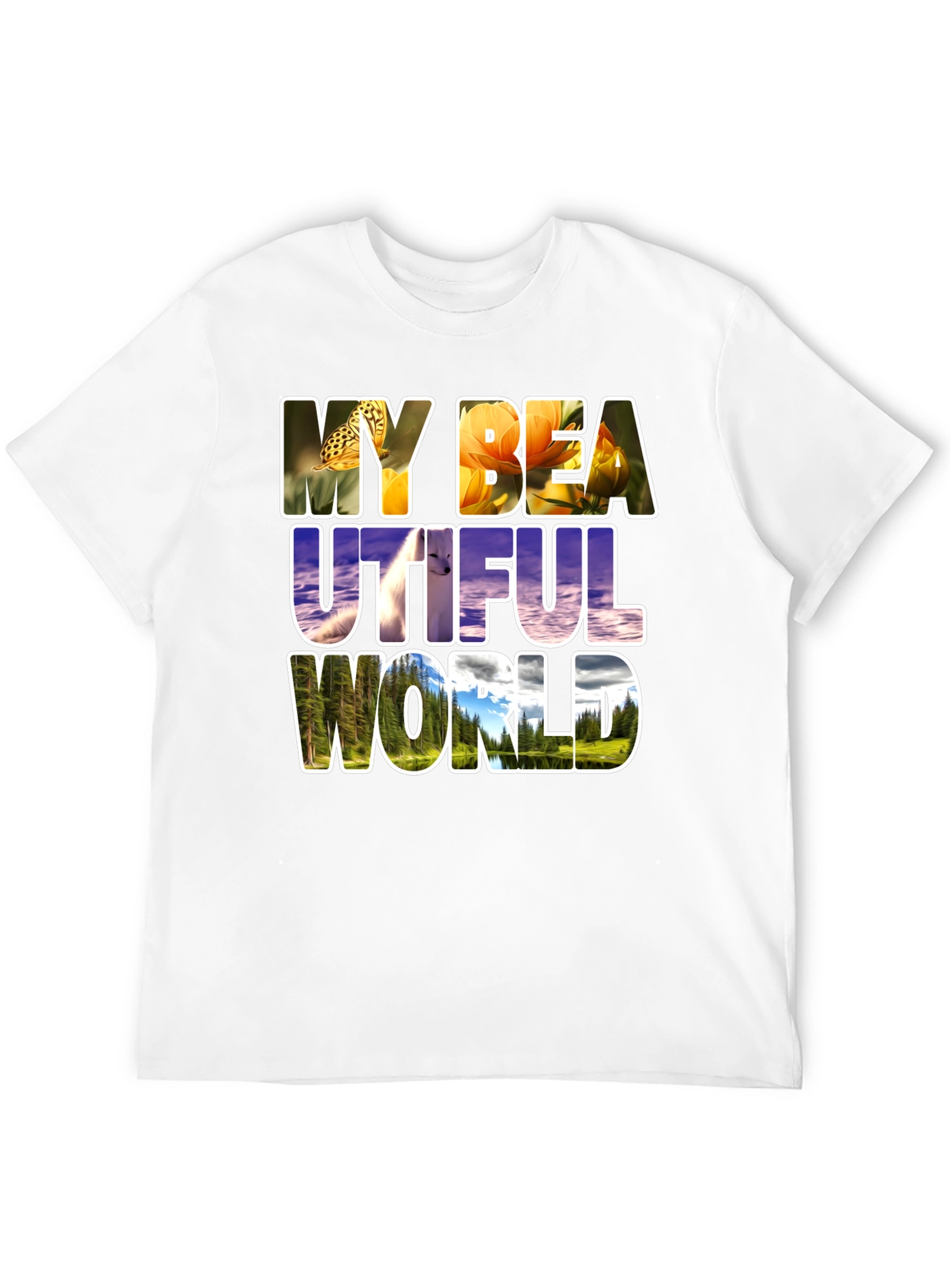 Black Nature Filled Graphic Tee - "My Beautiful World" T-Shirt view 12
