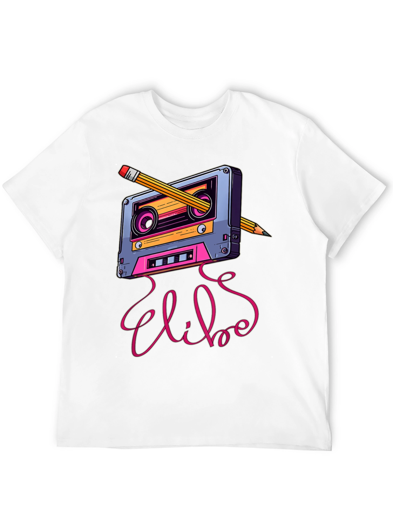 Black Retro Cassette Tape & Pencil Graphic Tee view 12