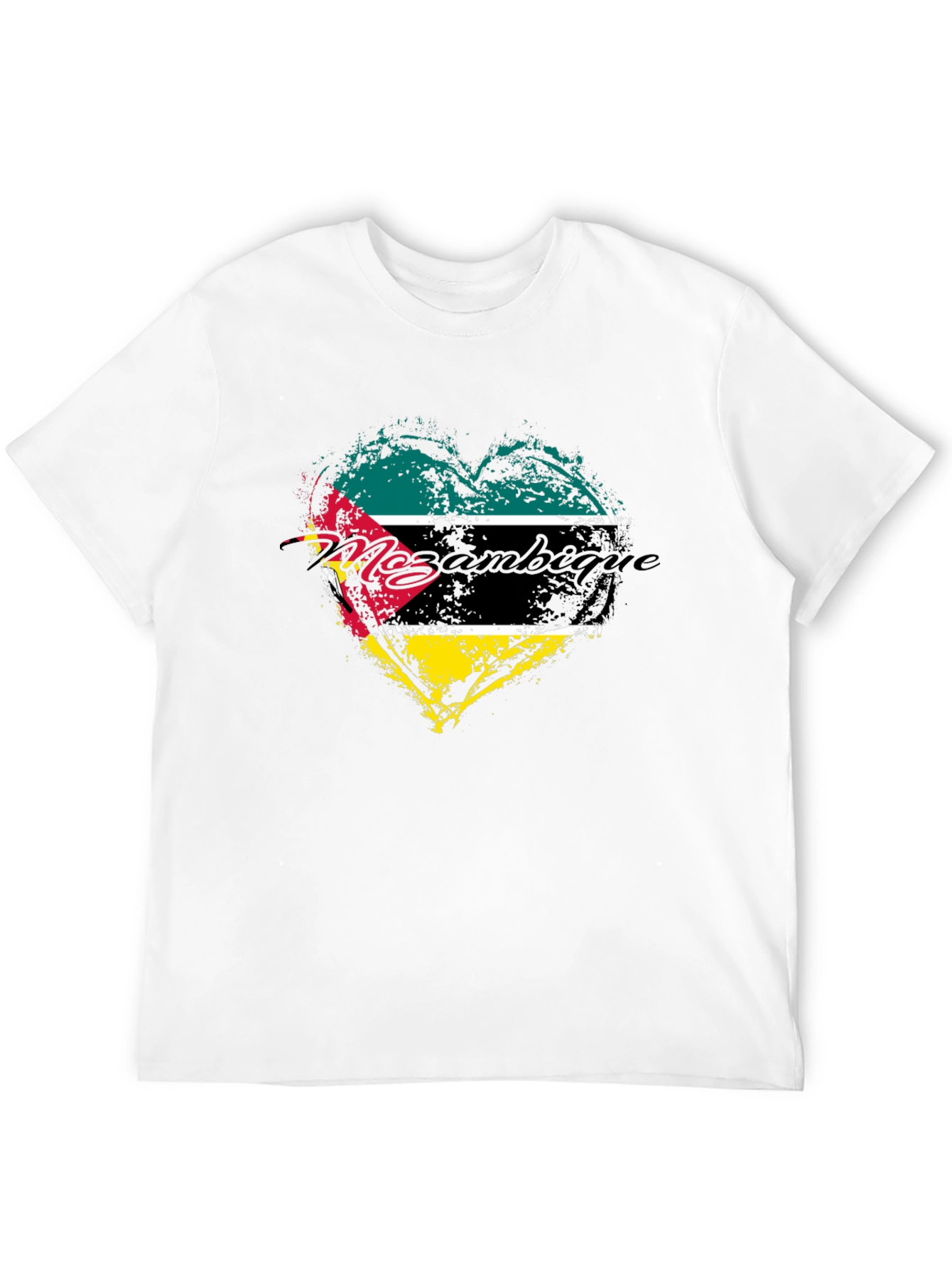 Black Mozambique Flag Heart Graphic T-Shirt - Black view 12