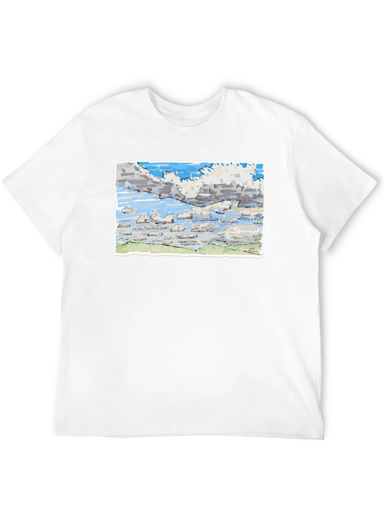 Black Sky Drawing T-Shirt - Artistic Cloud Design view 12