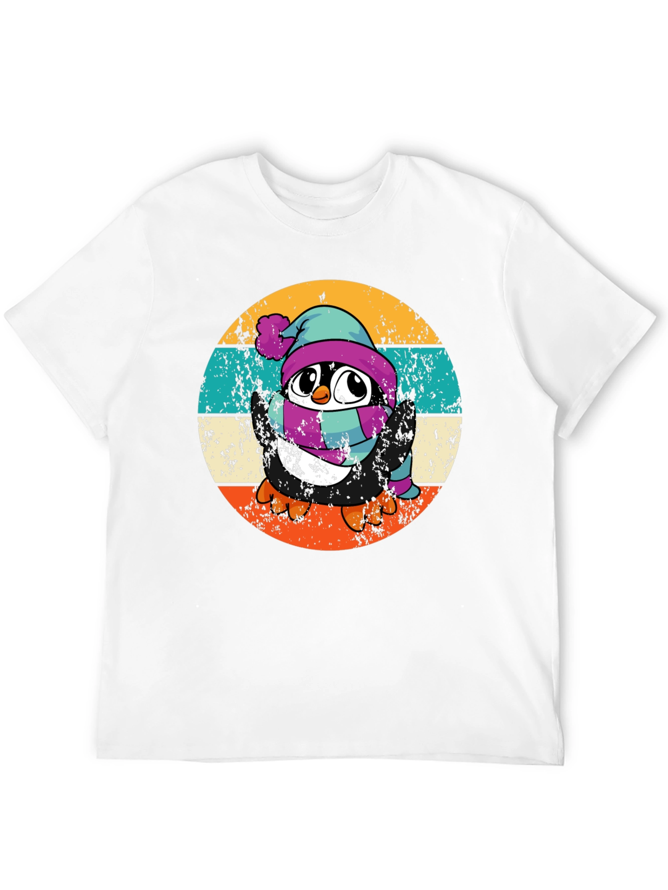 Black Retro Penguin Winter T-Shirt view 12