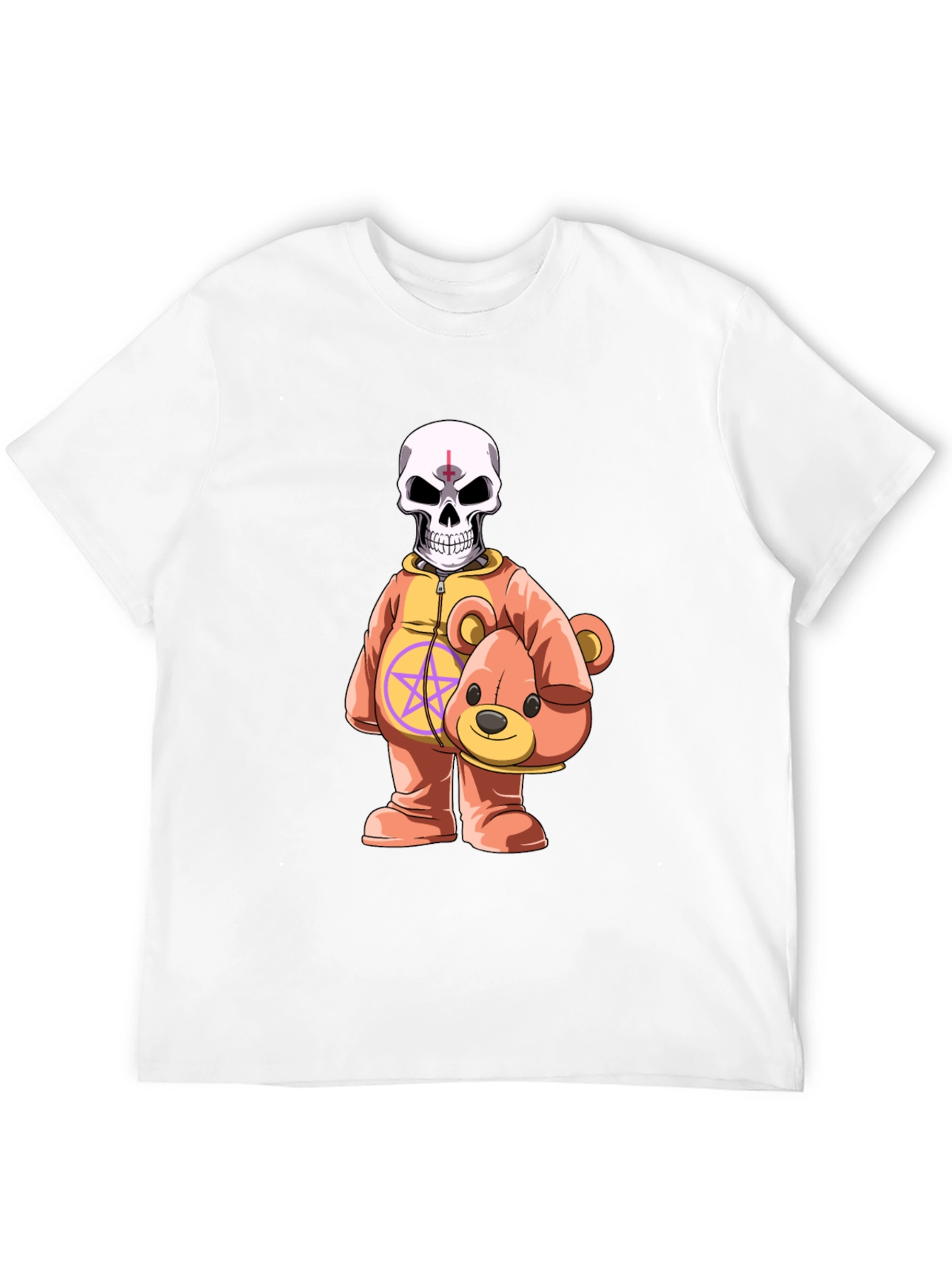 Black Skull Teddy Bear Graphic Tee - Edgy Novelty Shirt view 12