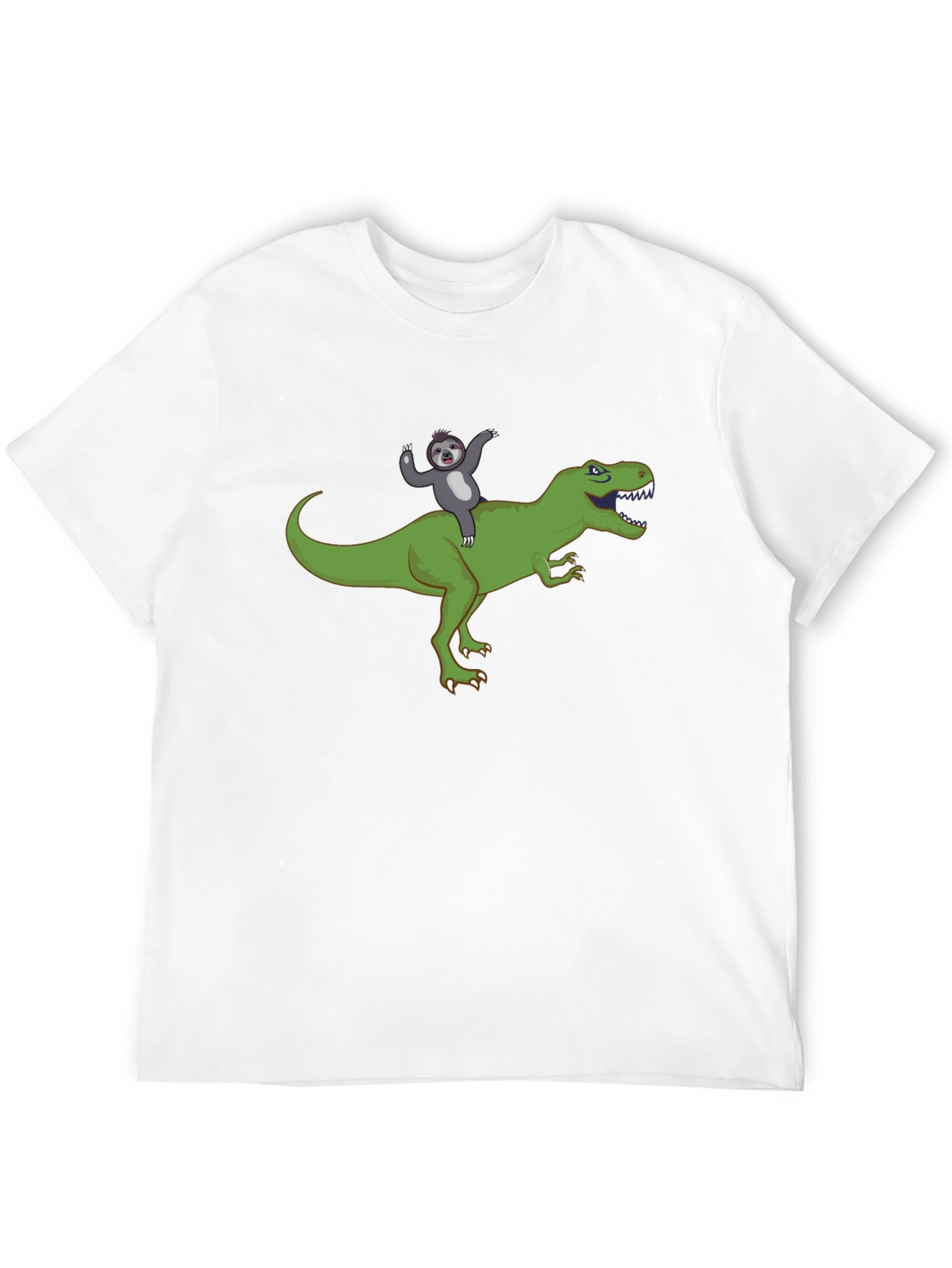 Black Sloth Riding T-Rex Funny Graphic T-Shirt view 12