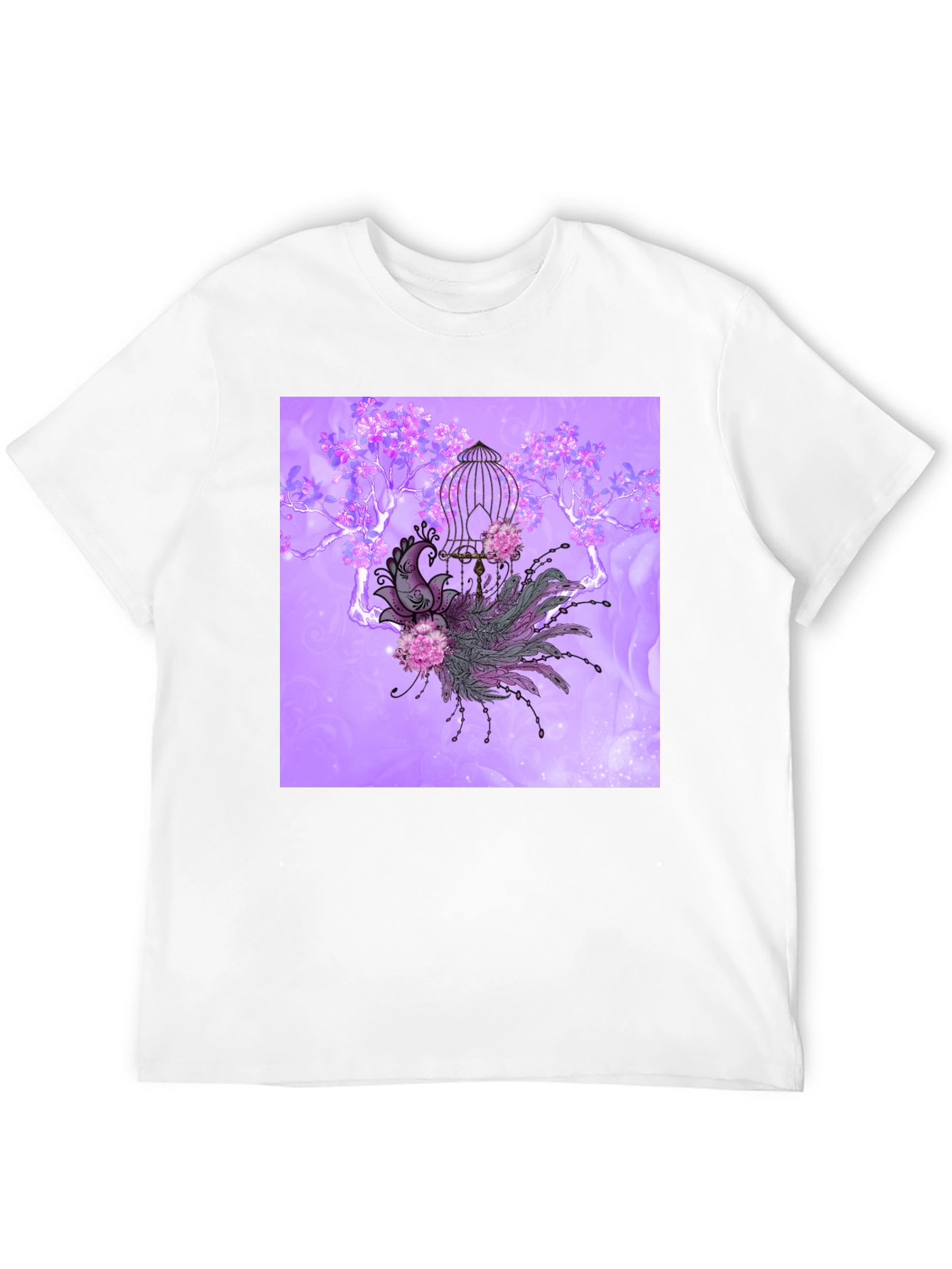 Black Elegant Peacock Cage Graphic T-Shirt view 12