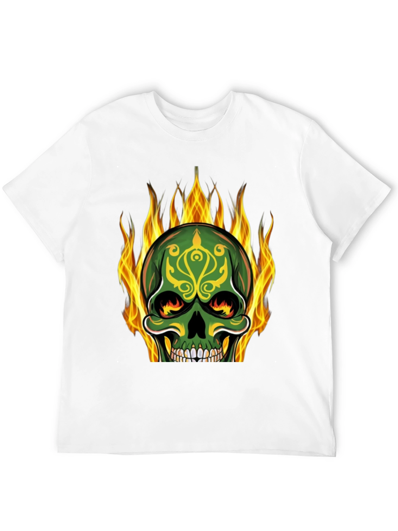 Black Flaming Skull Graphic Tee - Black Cotton T-Shirt view 12