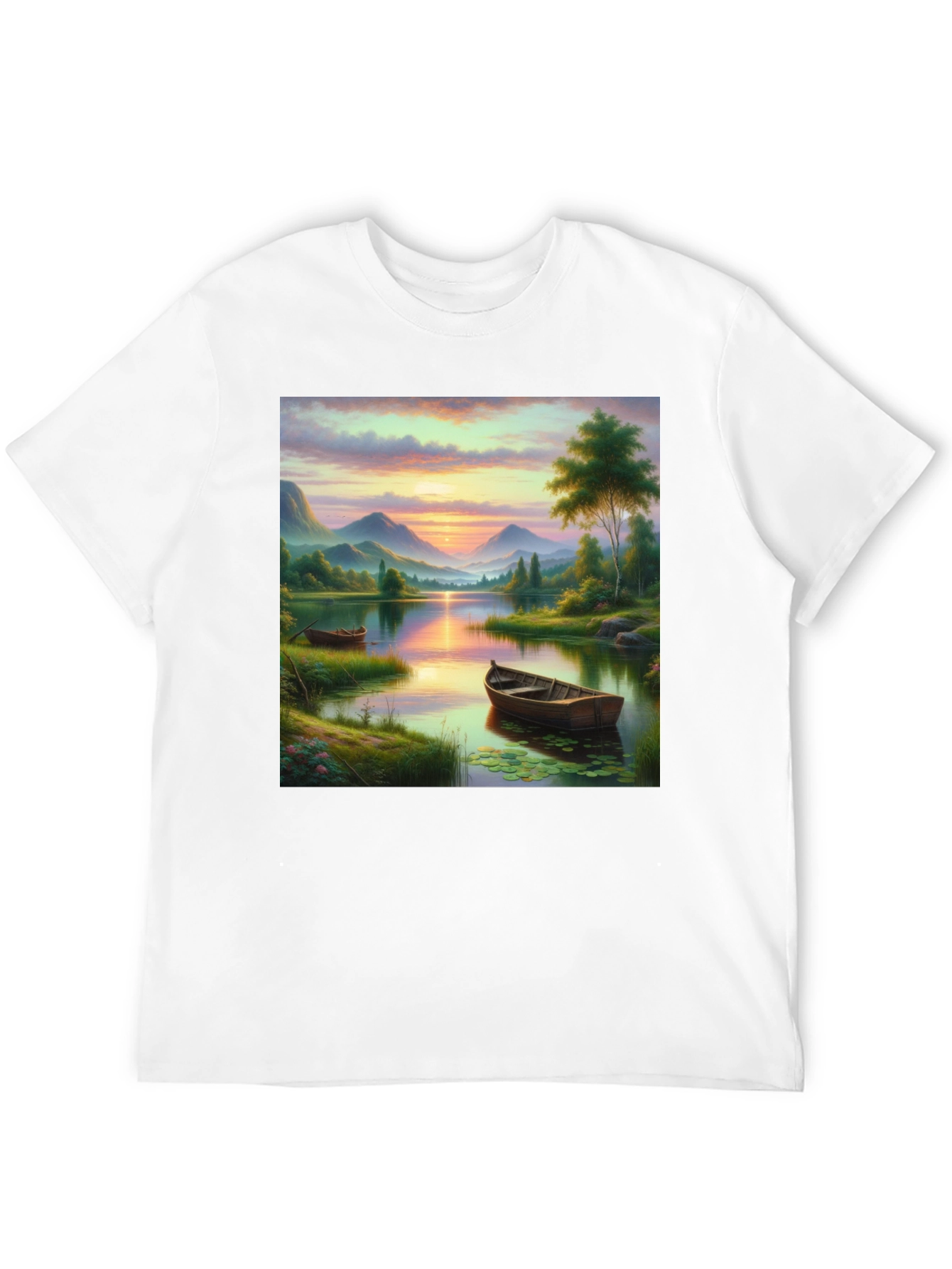 Black Lake Sunset Boat T-Shirt - Artistic Graphic Tee view 12