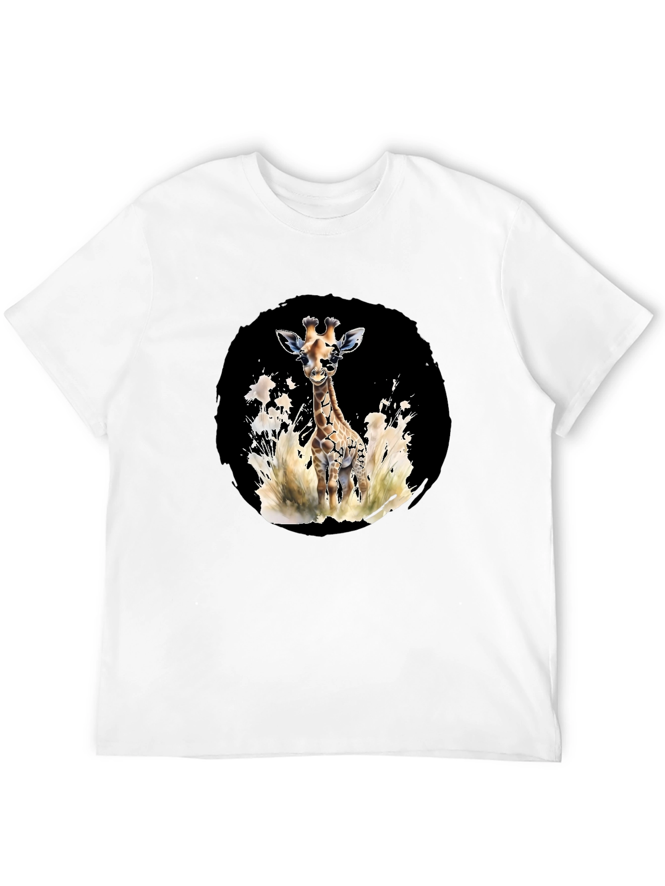 Black Giraffe Watercolor Graphic Tee - Casual Black T-Shirt view 12