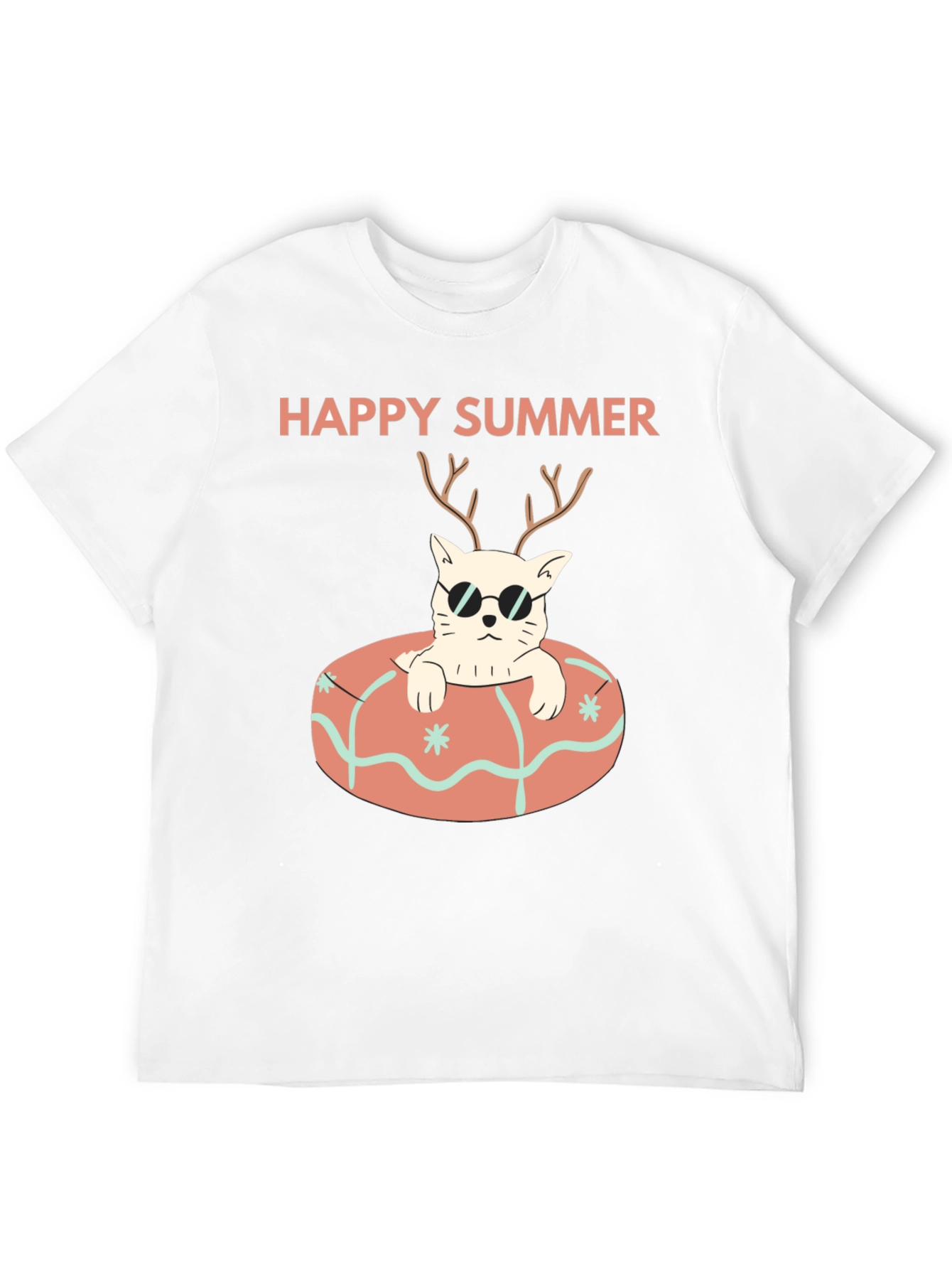 Black Happy Summer Cat T-Shirt - Black Graphic Tee view 12