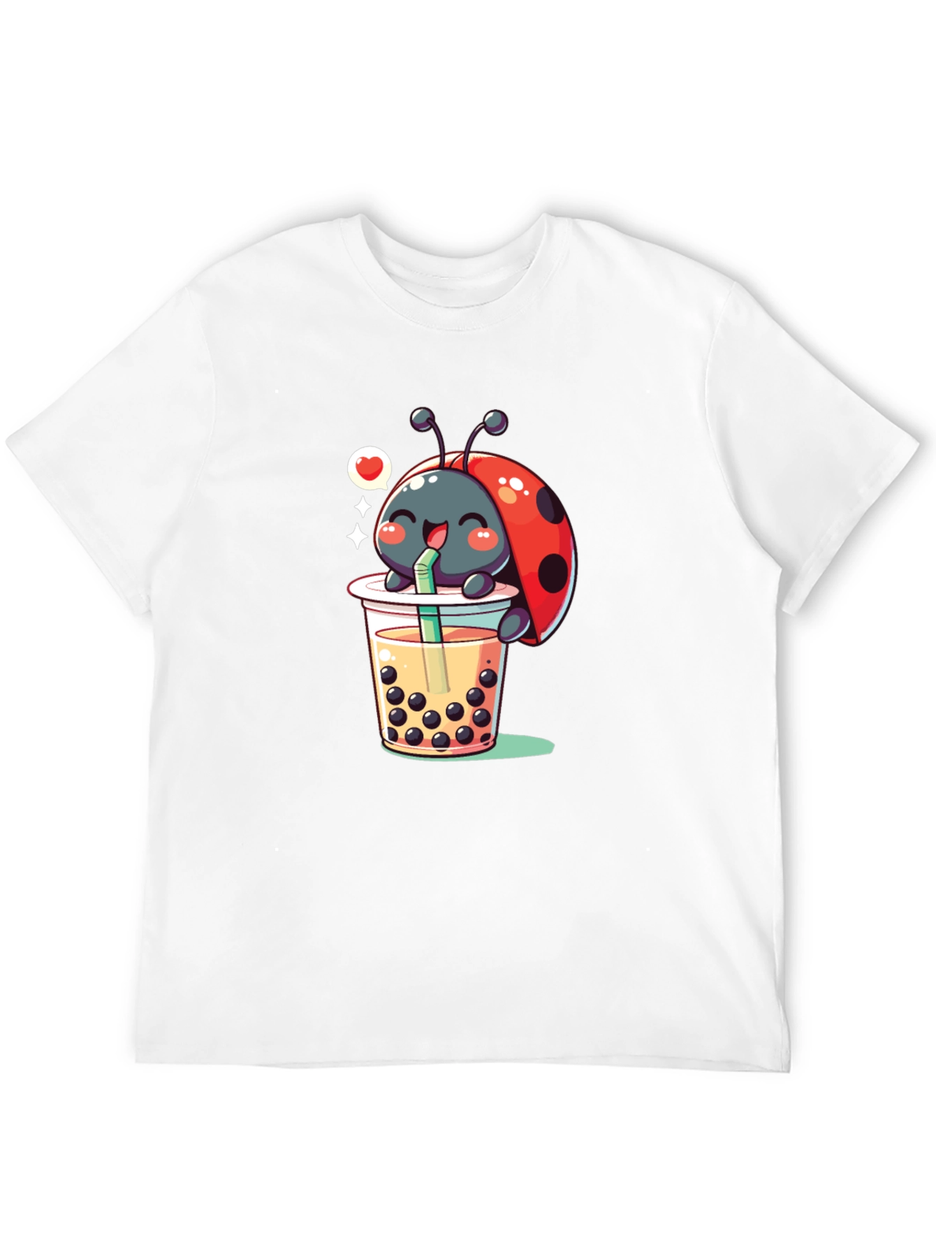 Black Ladybug Boba Tea Graphic Tee - Black Cotton T-Shirt view 12