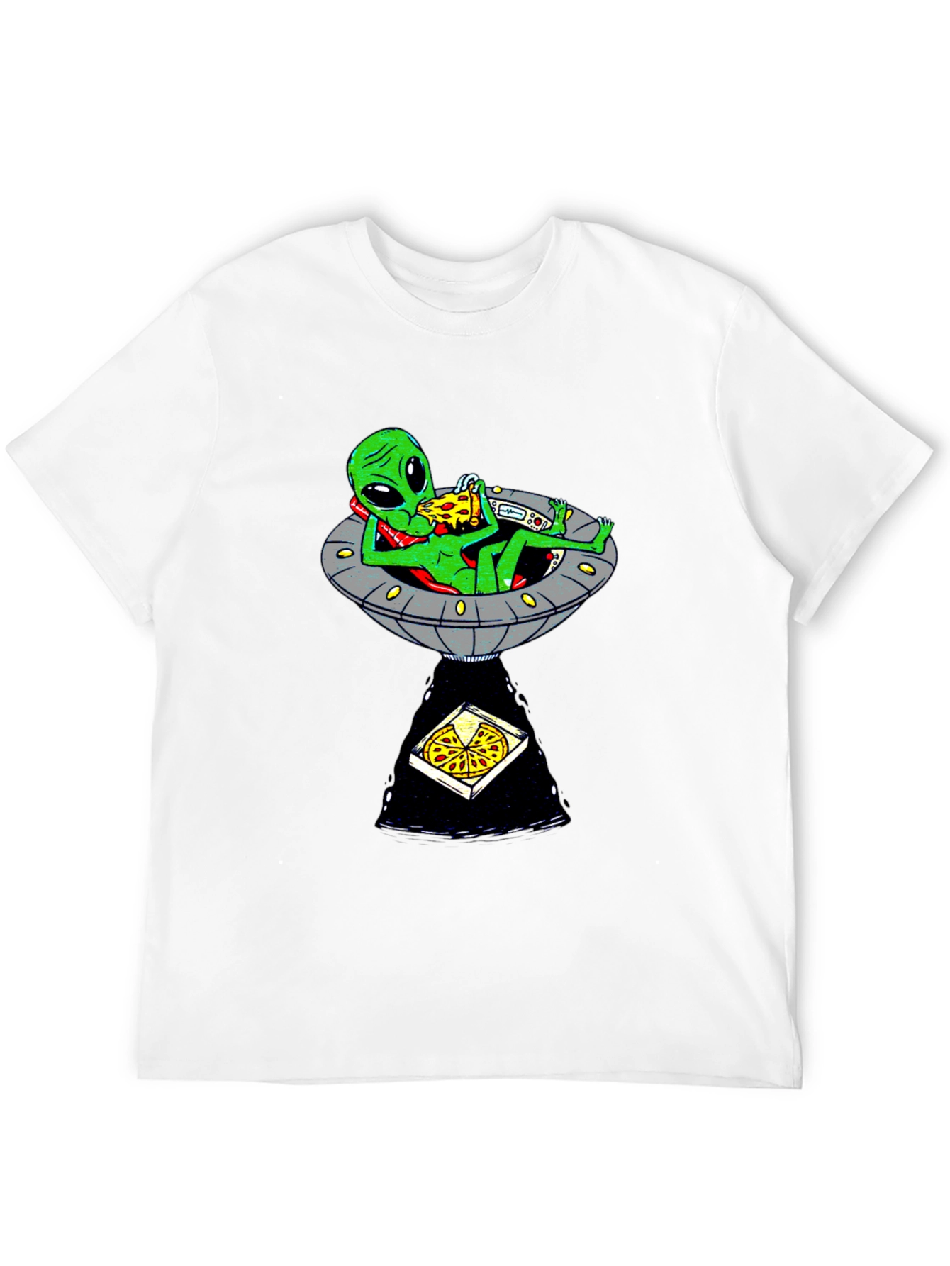Black Alien Pizza UFO Graphic Tee - Black Cotton T-Shirt view 12