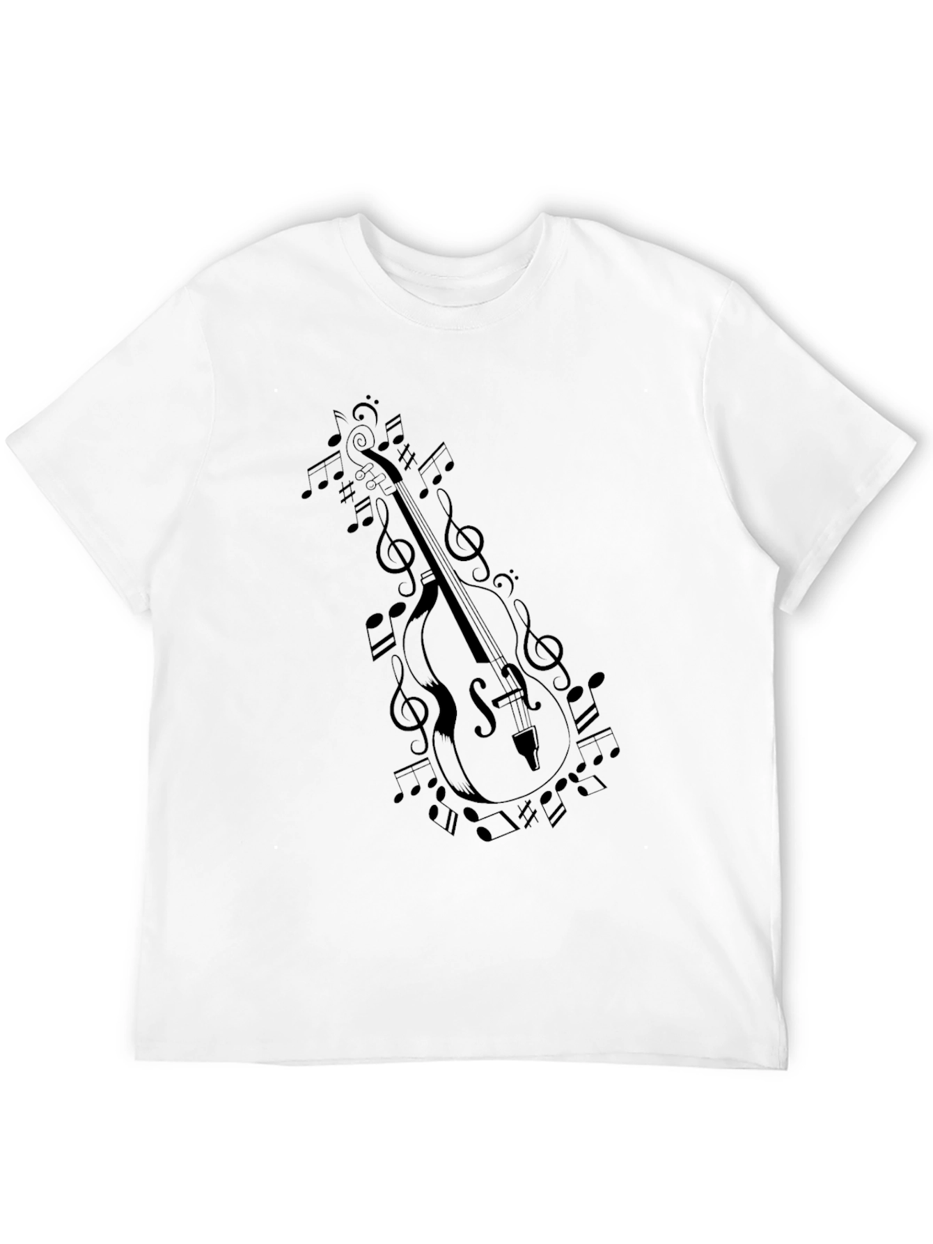 Black Musician's Black T-Shirt with Cello and Music Notes Design view 12