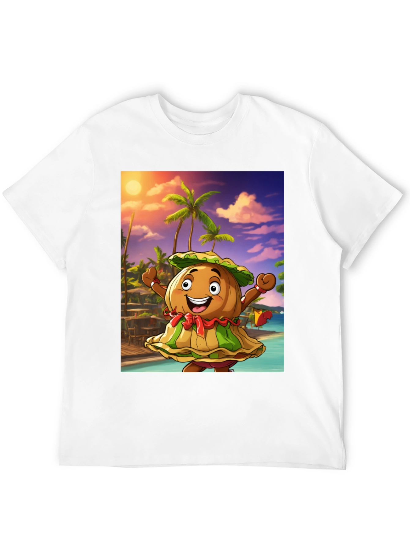 Black Tropical Cartoon Print Black T-Shirt view 12