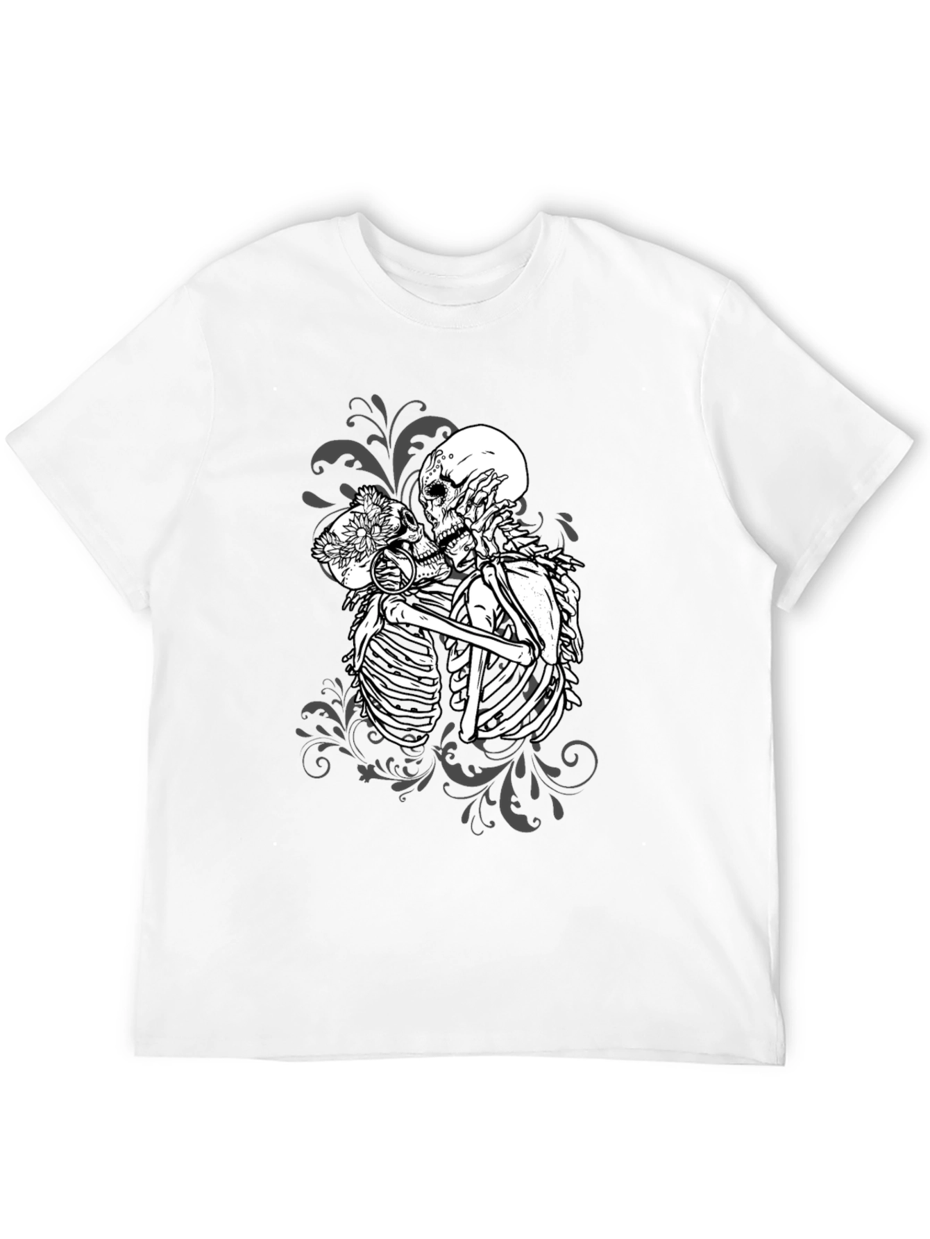 Black Kissing Skeletons Graphic Tee - Gothic Romance T-Shirt view 12