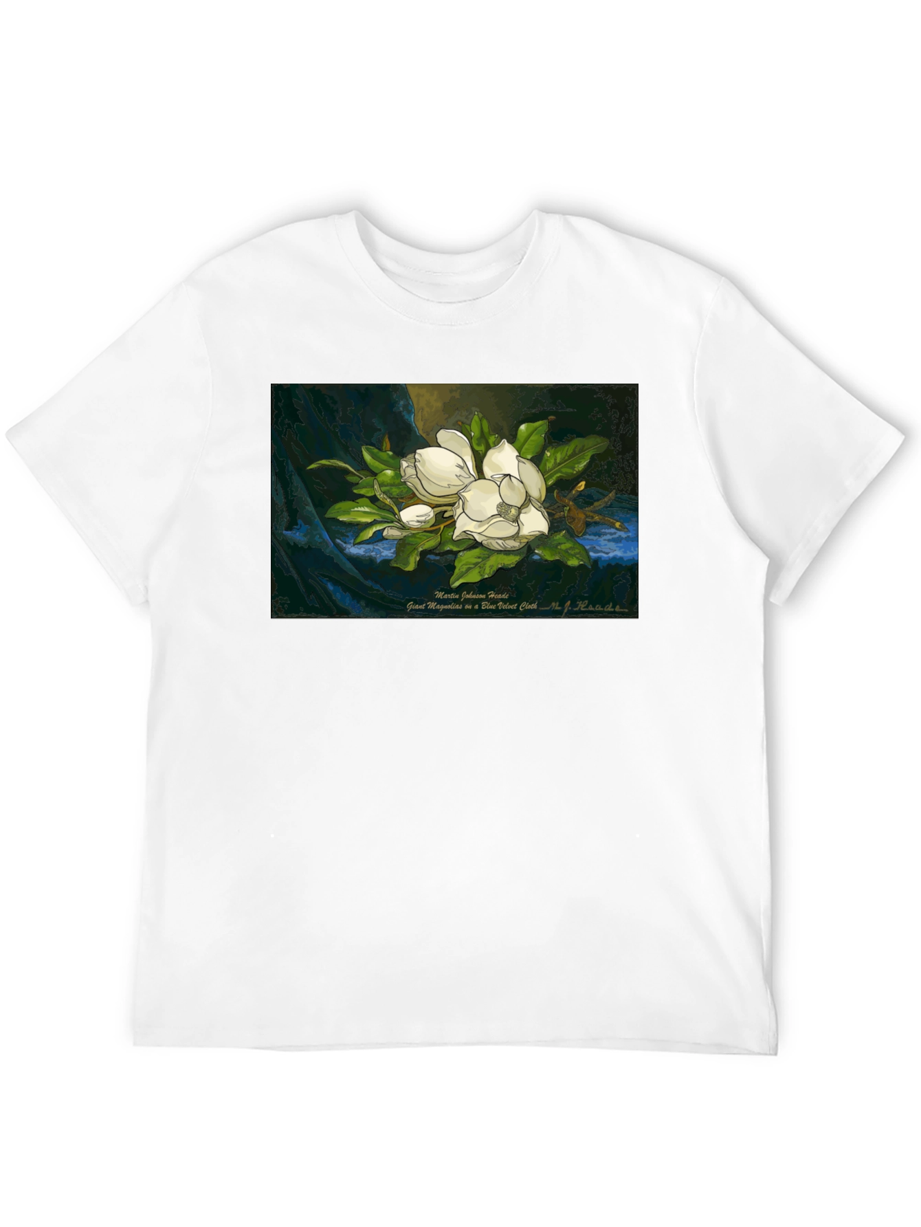 Black Magnolia Art Print T-Shirt - Elegant Floral Design view 12