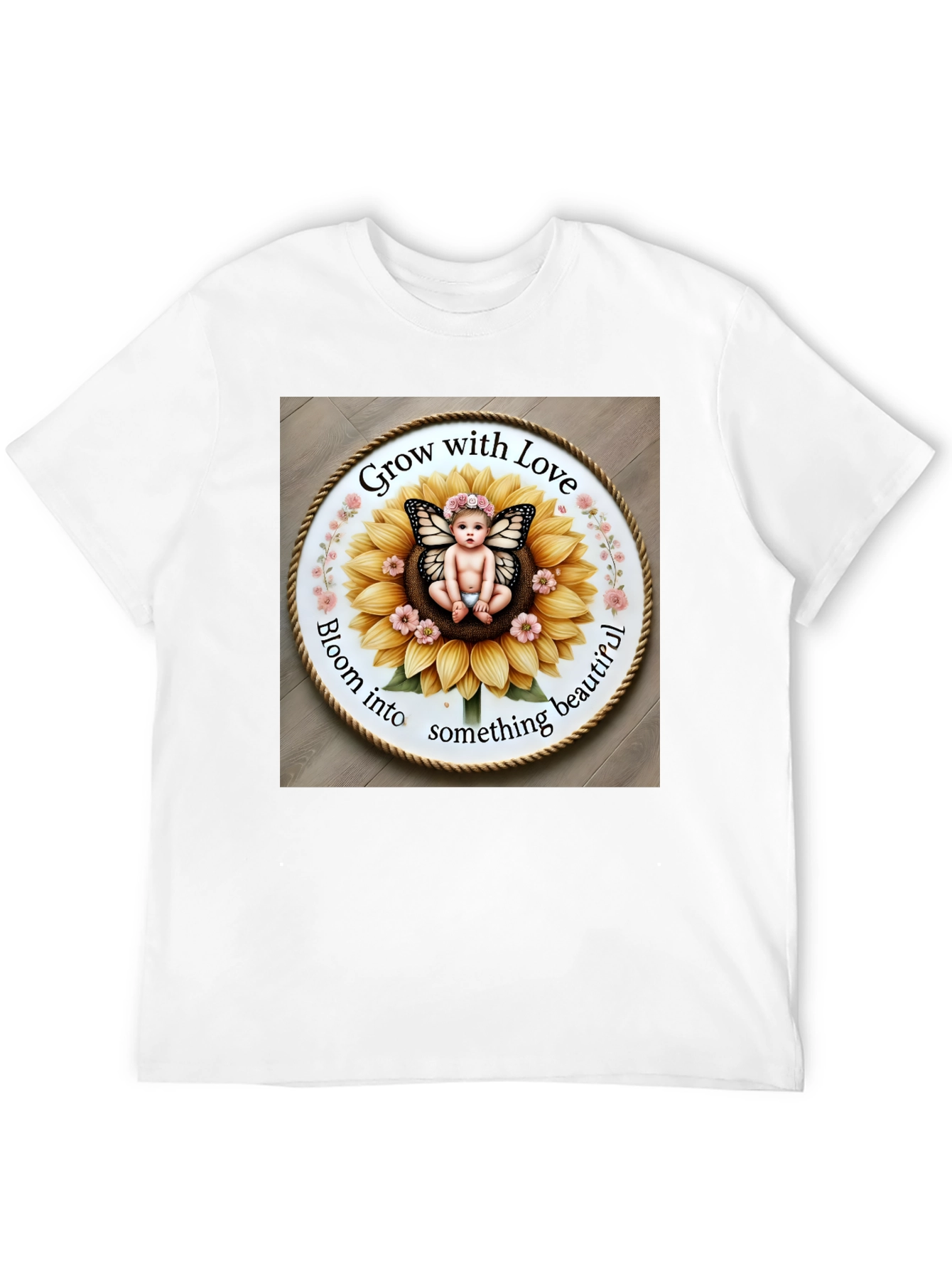 Black Grow with Love T-Shirt - Cute Butterfly Baby Sunflower Design view 12
