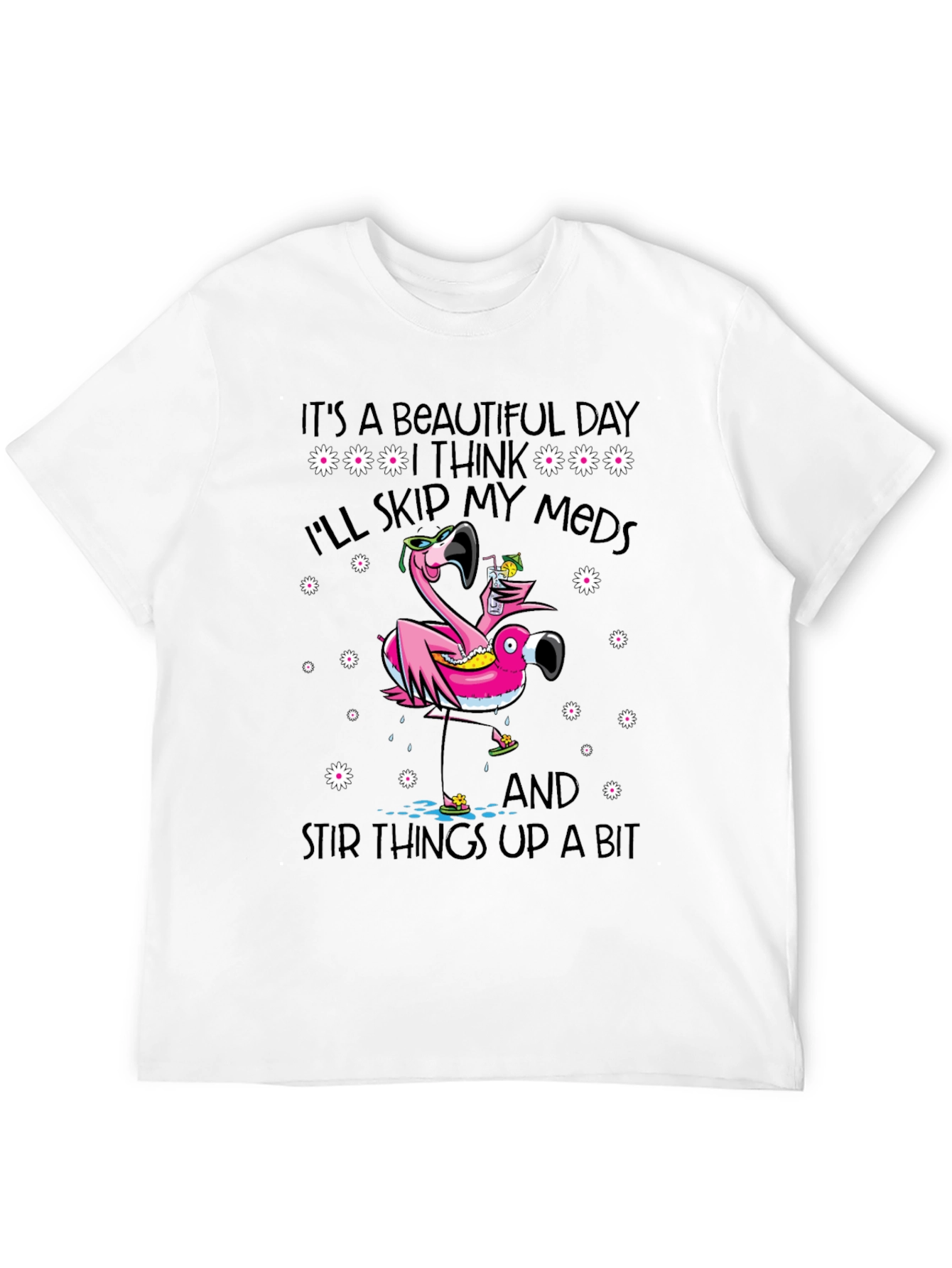 Black It's a Beautiful Day Funny Flamingo Graphic Tee view 12