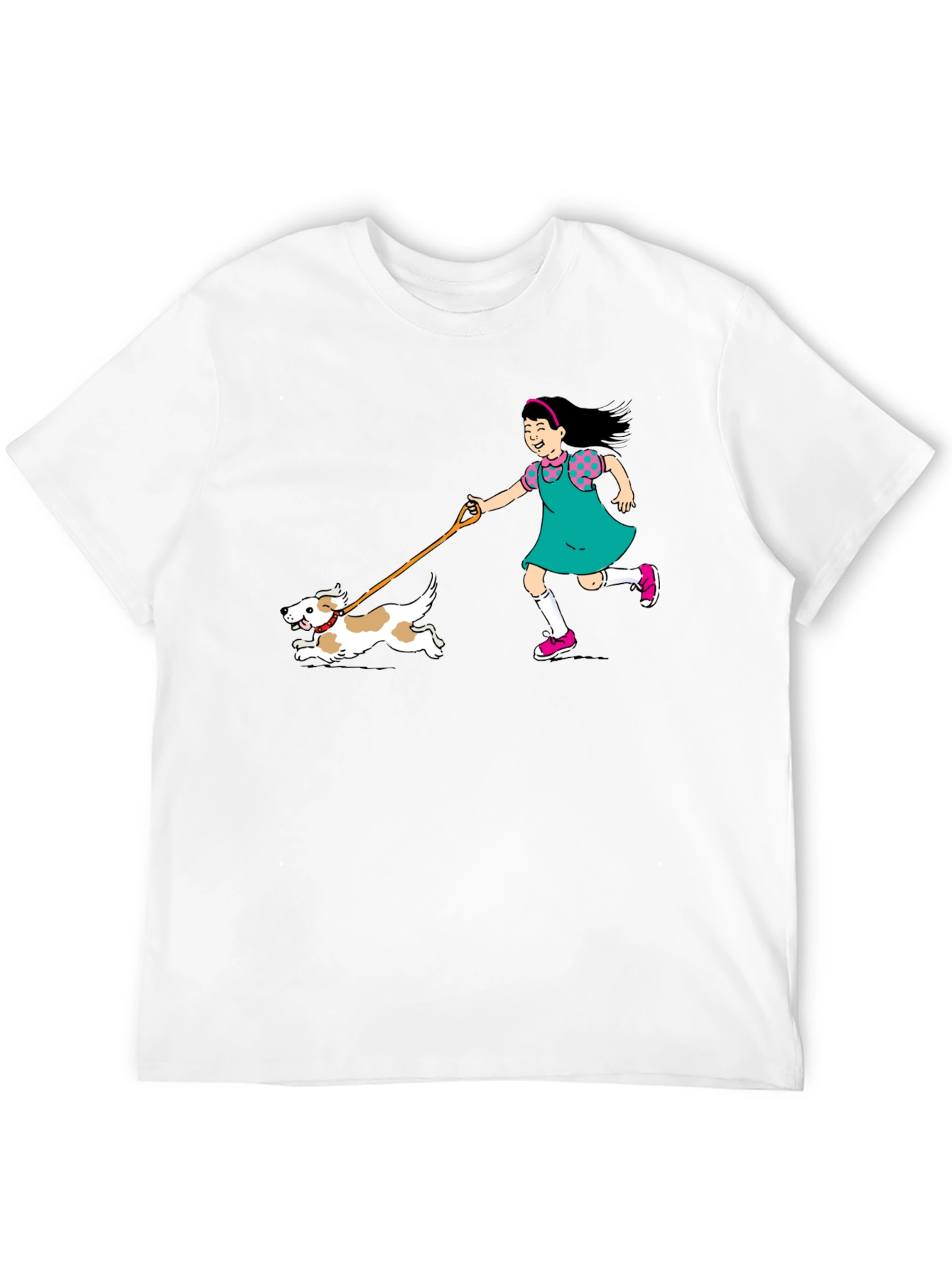 Black Girl Walking Dog Graphic Tee - Unisex Black T-Shirt view 12