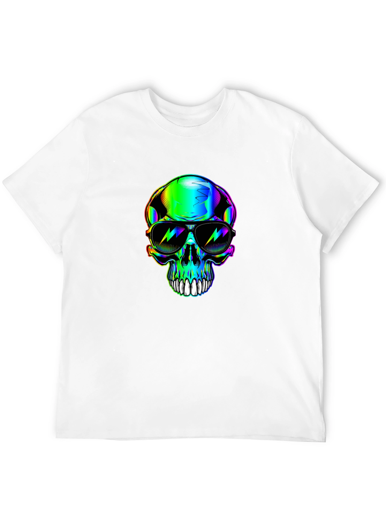 Black Rainbow Skull Sunglasses Graphic Black T-Shirt view 12