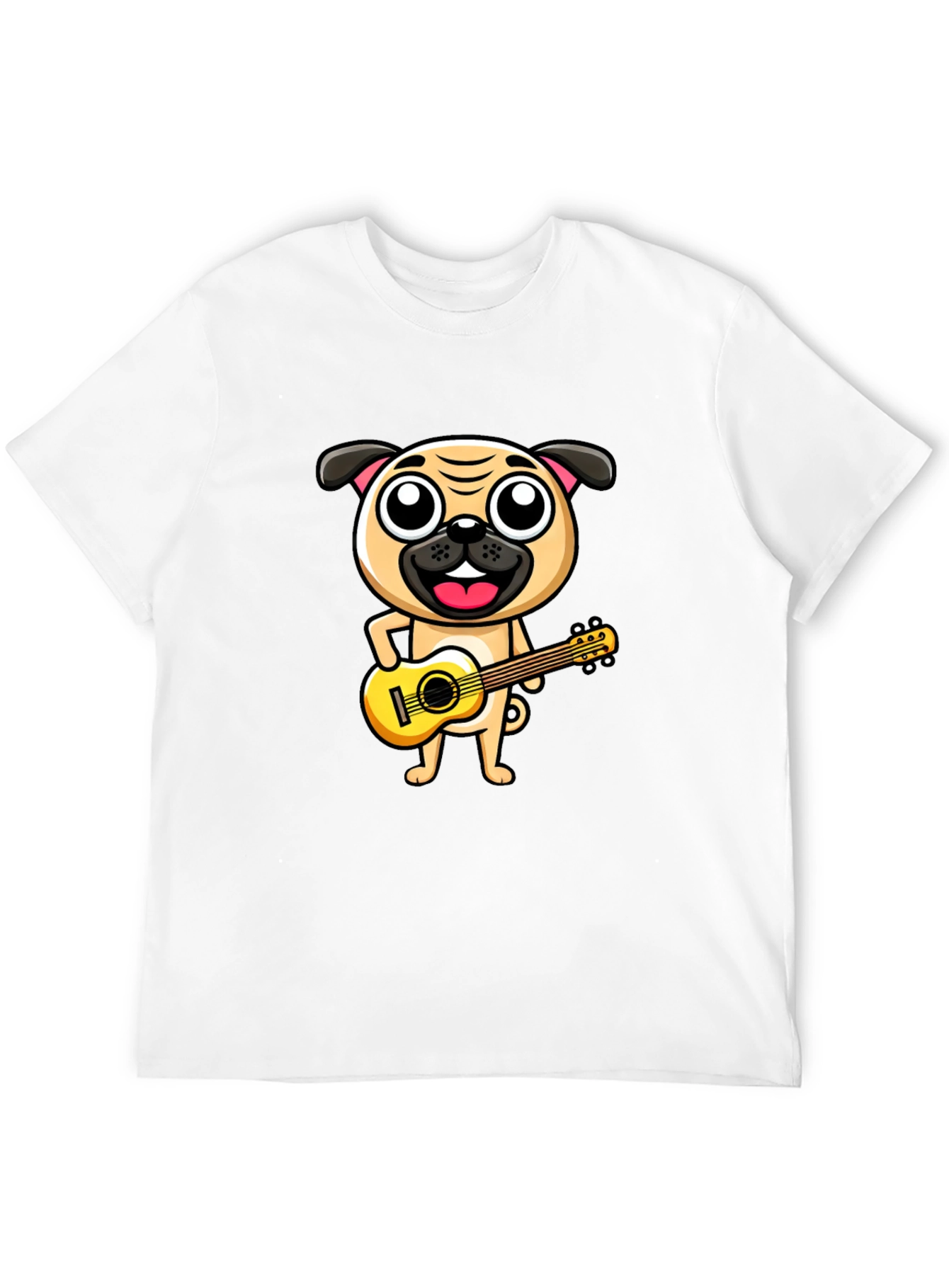 Black Pug Playing Guitar T-Shirt - Black Cotton Tee view 12