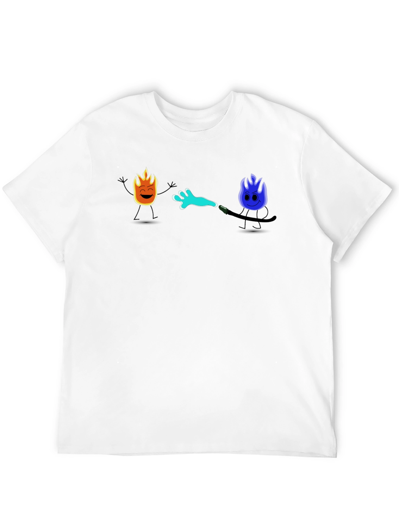 Black Cool Cartoon Fire & Water T-Shirt view 12