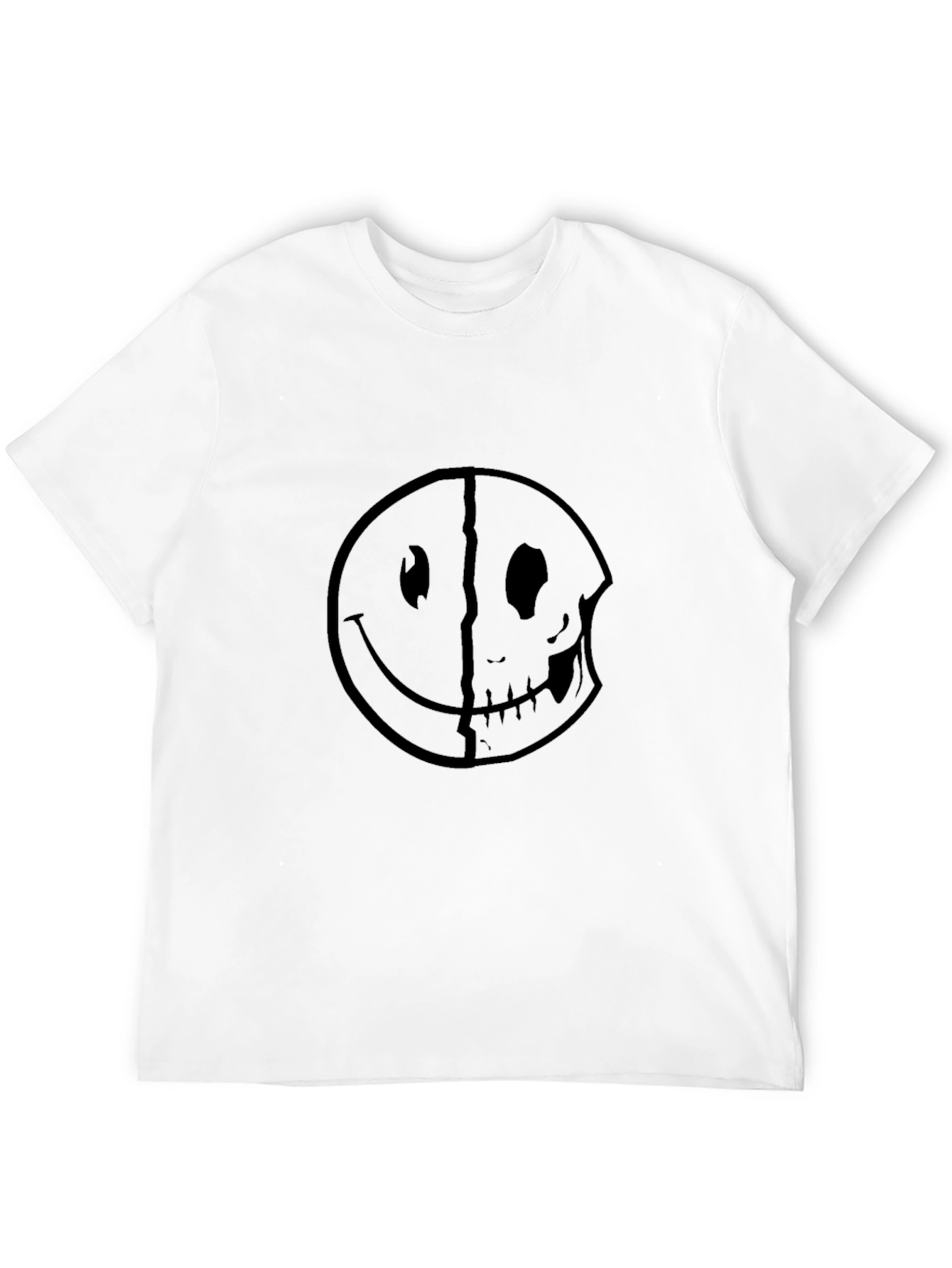 Black Smiley Face Skull Graphic Tee - Black Cotton T-Shirt view 12