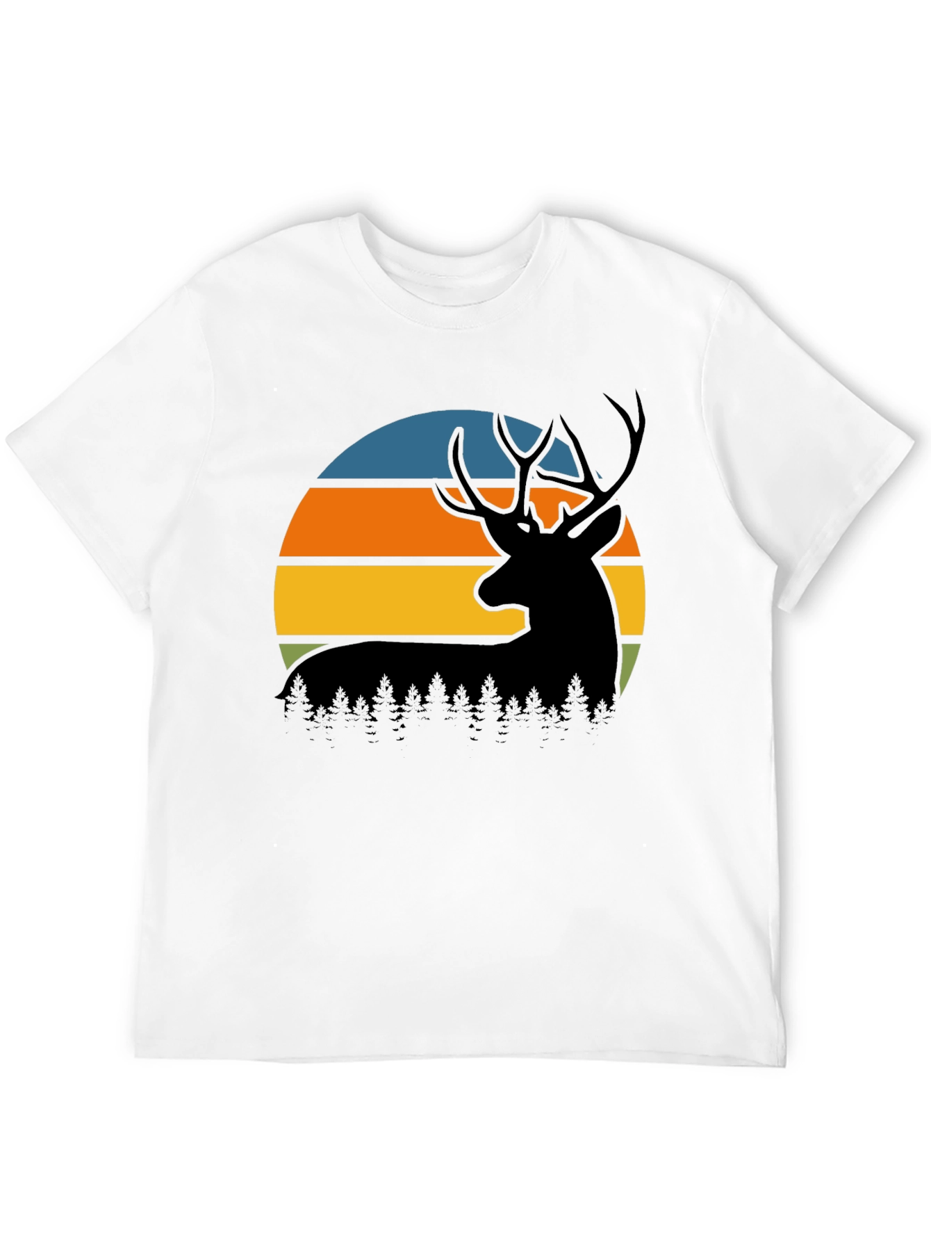 Black Retro Deer Sunset Graphic T-Shirt view 12