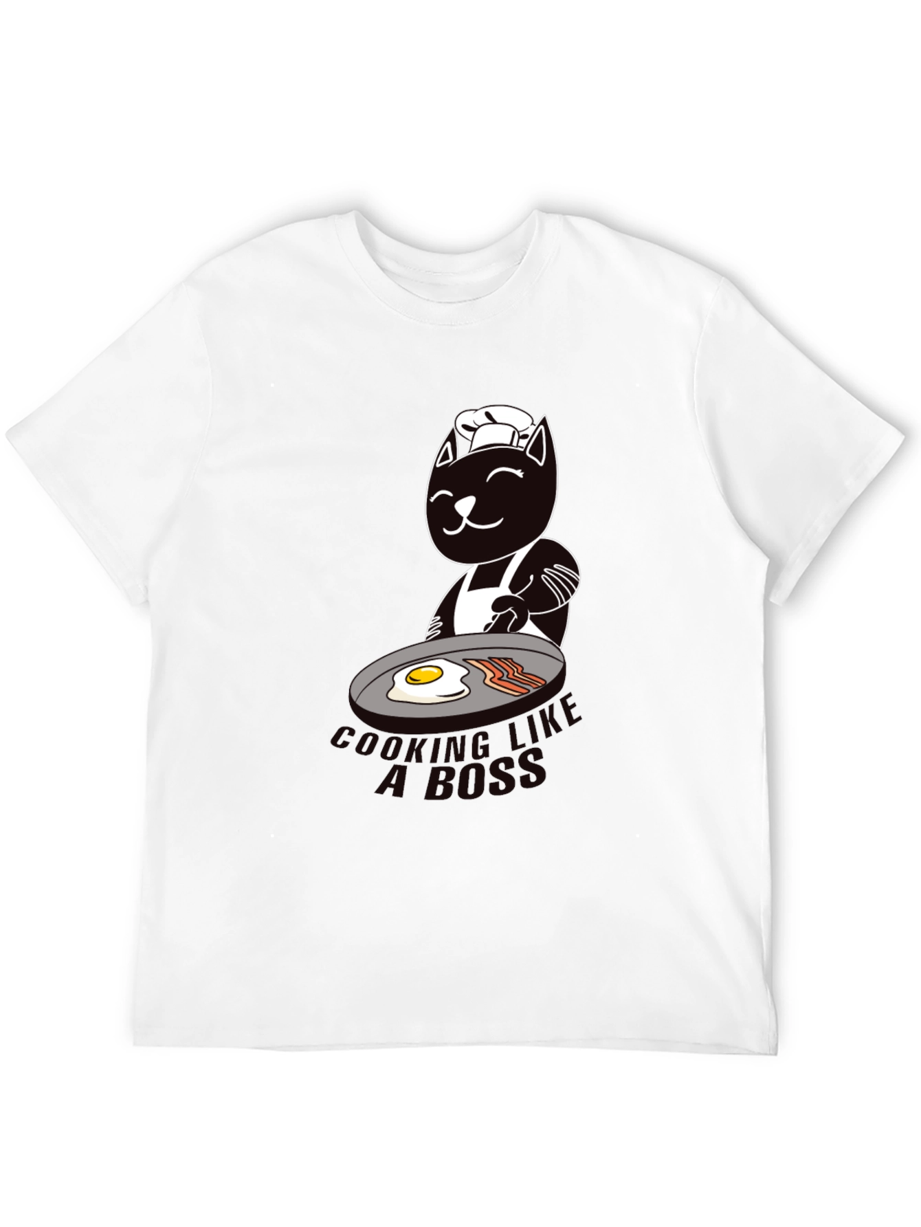 Black Chef Cat Cooking Breakfast Graphic T-Shirt view 12