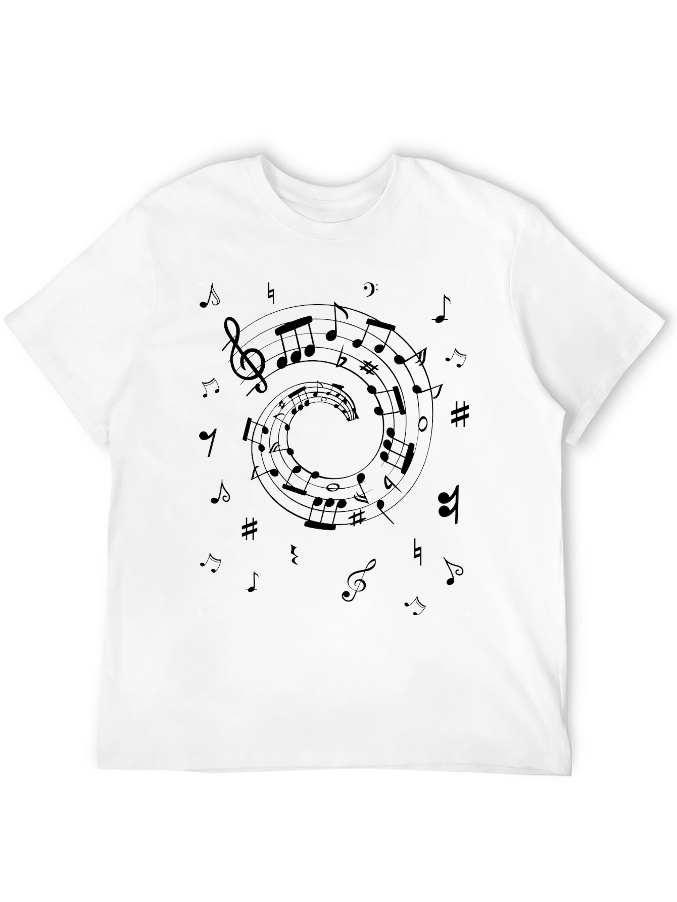 Black Musical Notes Spiral Graphic Black T-Shirt view 12