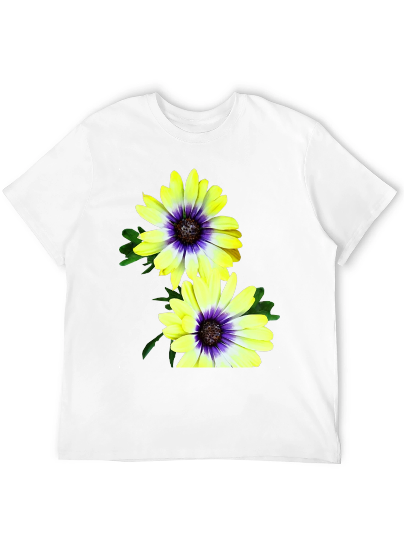 Black Floral T-Shirt: Yellow & Purple Daisy Print view 12