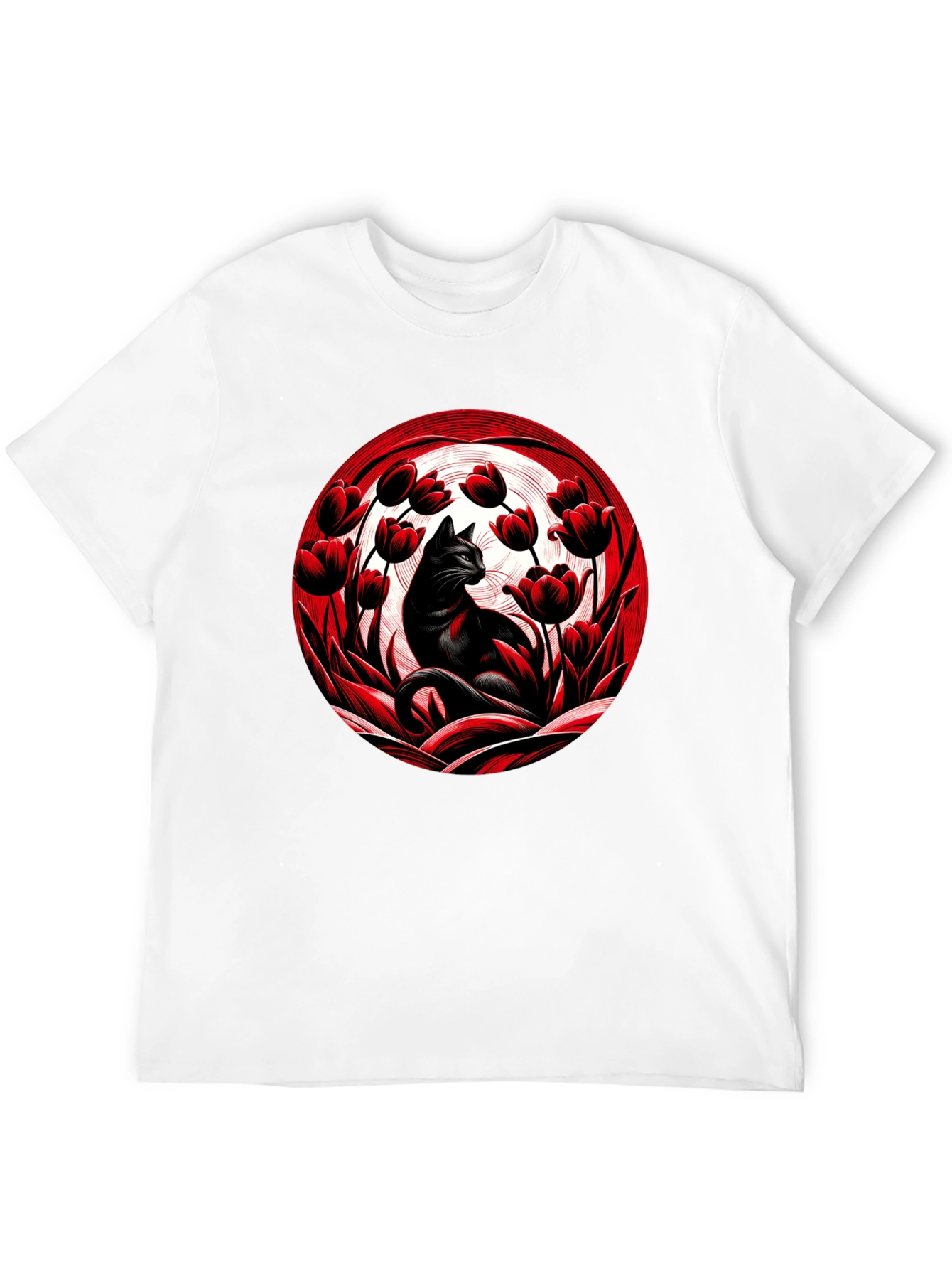 Black Black Cat in Red Tulips Graphic Tee view 12
