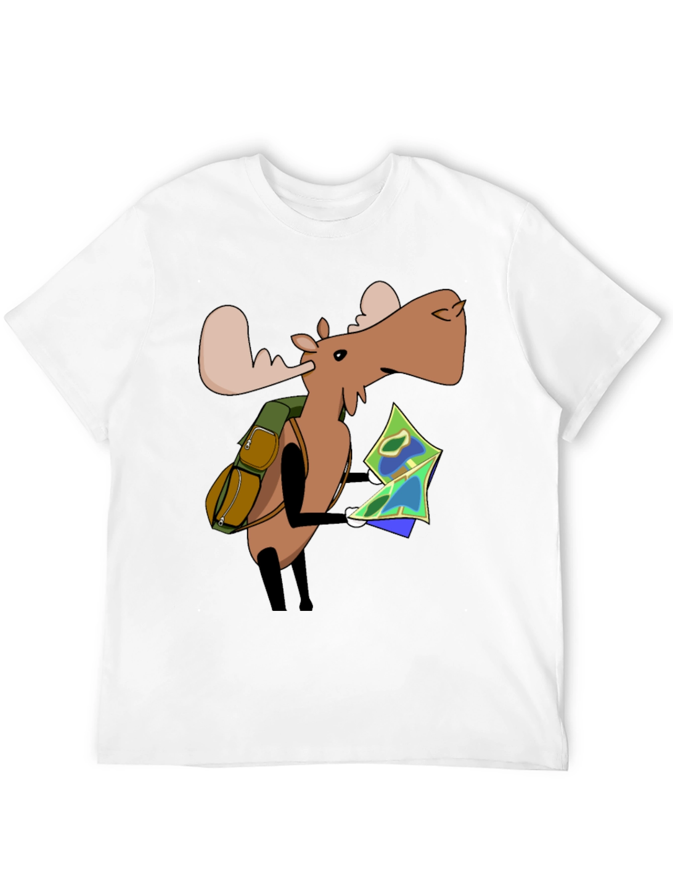 Black Cartoon Moose with Map T-Shirt - Black view 12