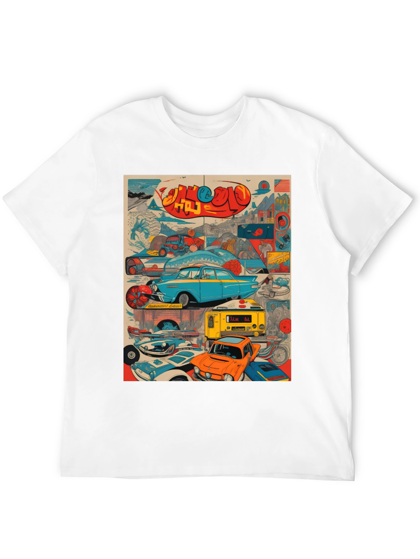 Retro Car Collage Graphic Tee - 12
