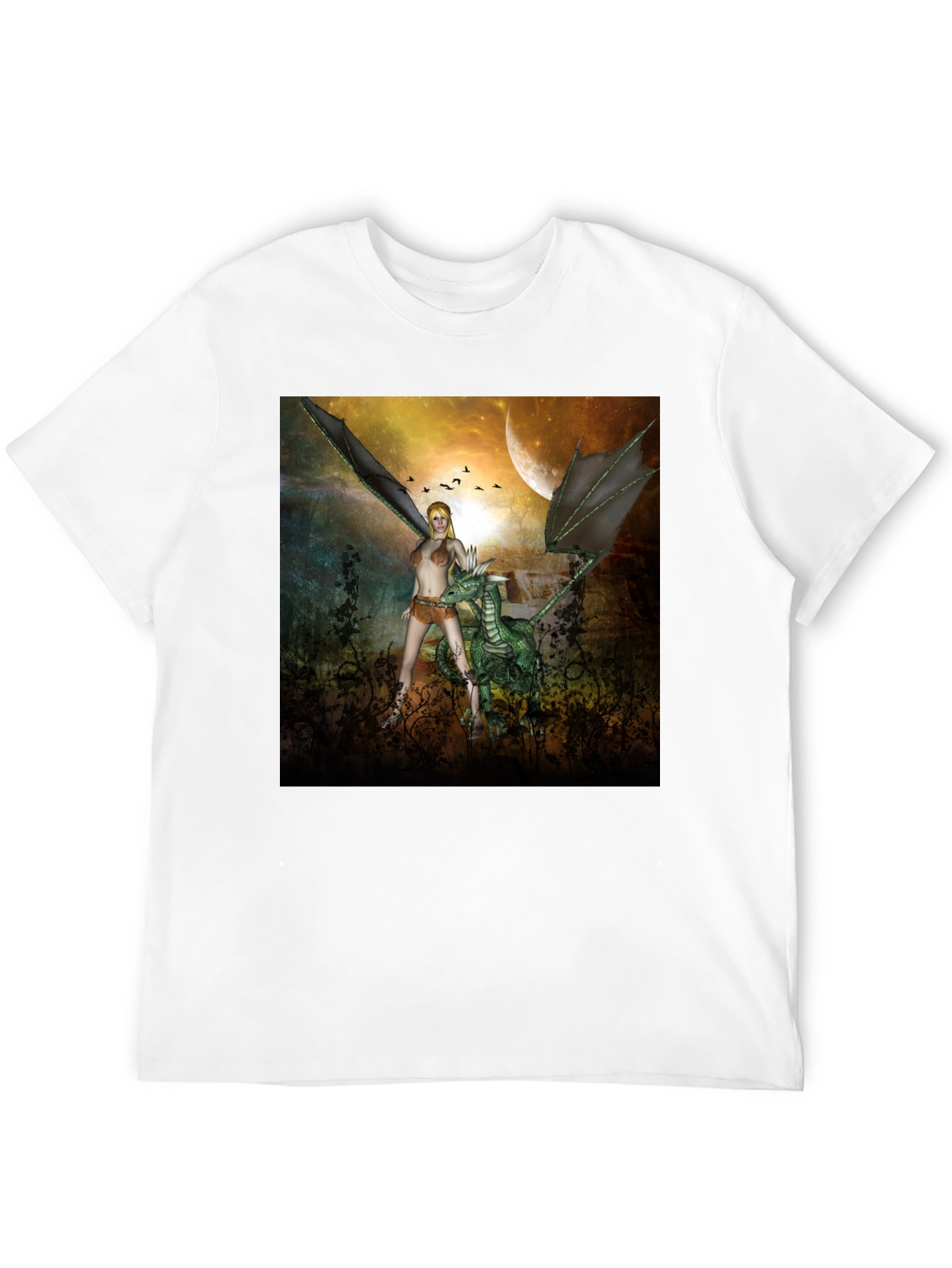 Black Fantasy Dragon & Warrior Graphic Tee view 12