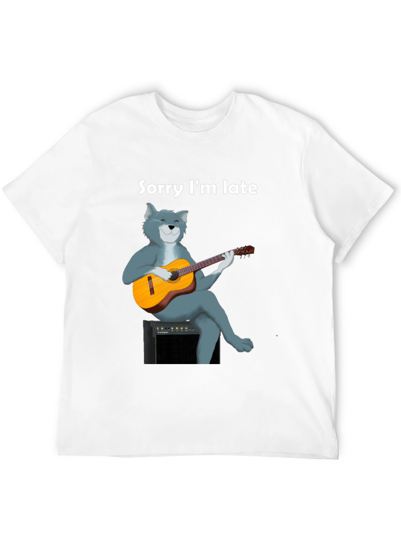 Black Sorry I'm Late Cat Guitar T-Shirt view 12