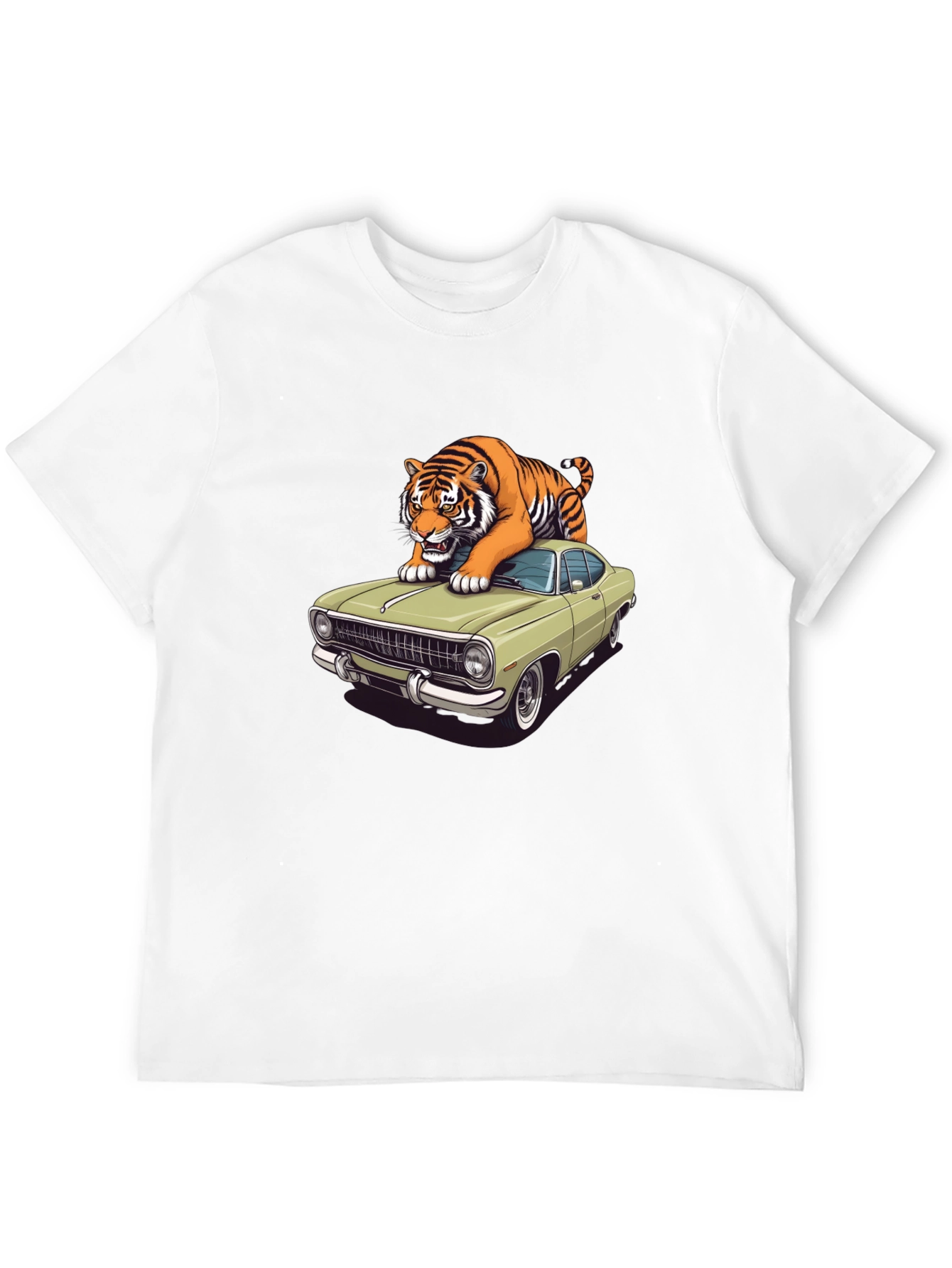 Black Tiger on Car Graphic T-Shirt - Cool Animal Tee view 12