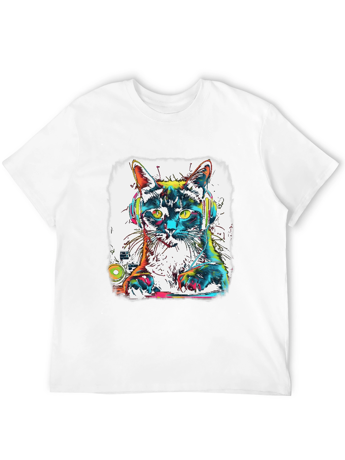 Black DJ Cat T-Shirt - Colorful Graphic Tee view 12